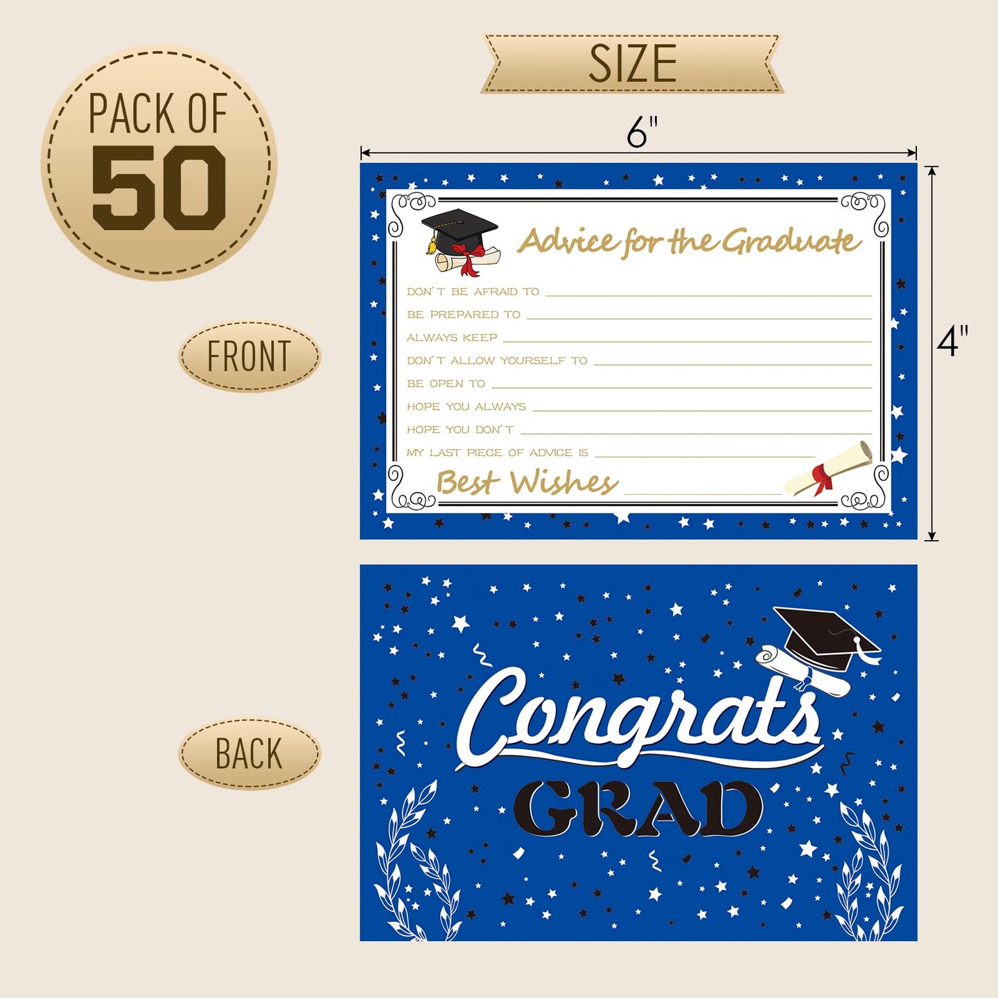 Graduation Wish & Advice Cards - 50PCs Graduate Party Supplies Advice Card for Class of 2026 Graduations Party, Graduate Favors Cards for High/College/Senior School