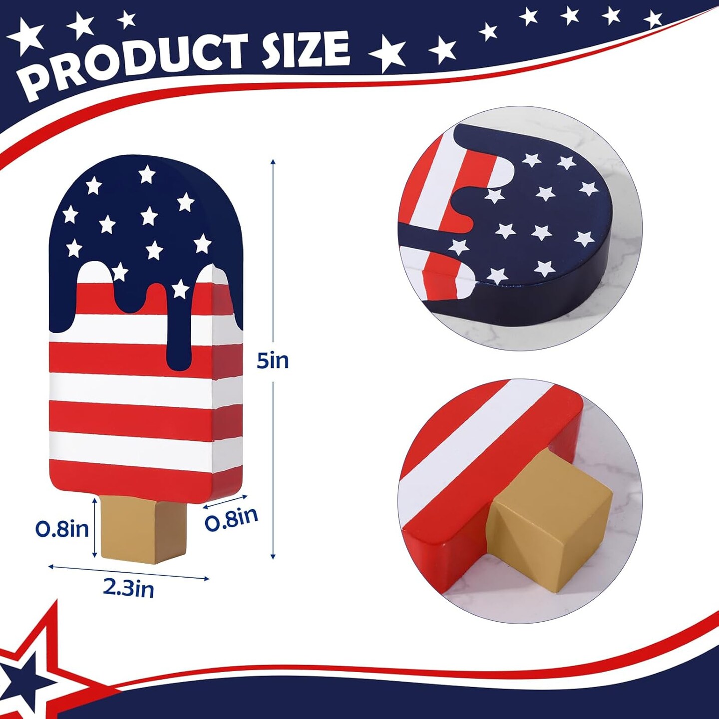 4PCS 4th of July Tiered Tray Decor Set – Patriotic Wooden Popsicle Signs with Rustic Red White Blue American Flag Design for Independence Day, Memorial Day, Veterans Day & Farmhouse Table Decorations