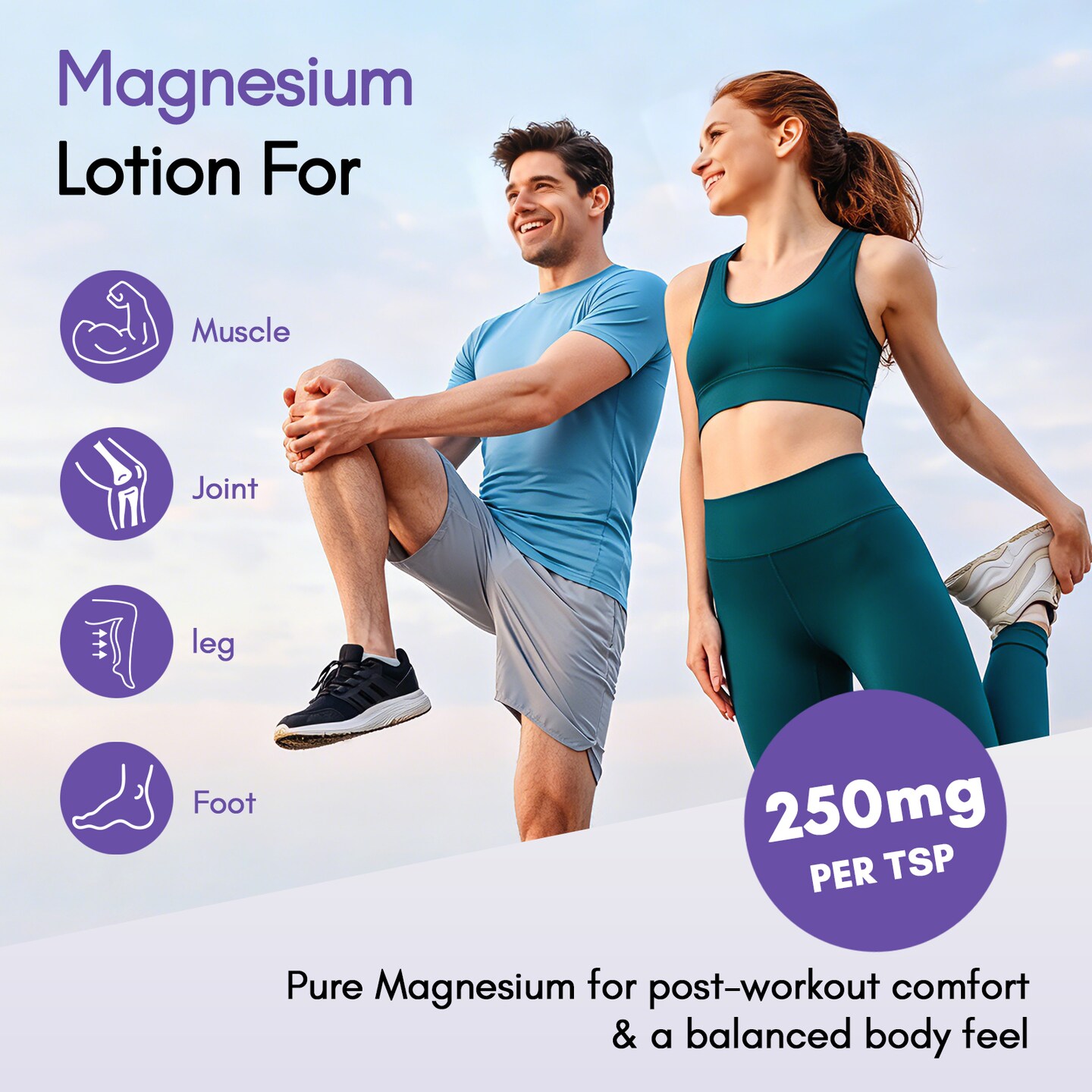 CADDISE Magnesium Lotion with Magnesium Glycinate, Fast-Absorbing Moisturizing Cream for Legs, Feet & Body, Non-Greasy, for Daily Comfort & Nighttime Routine, Gentle for Kids, Lavender, 4 fl oz