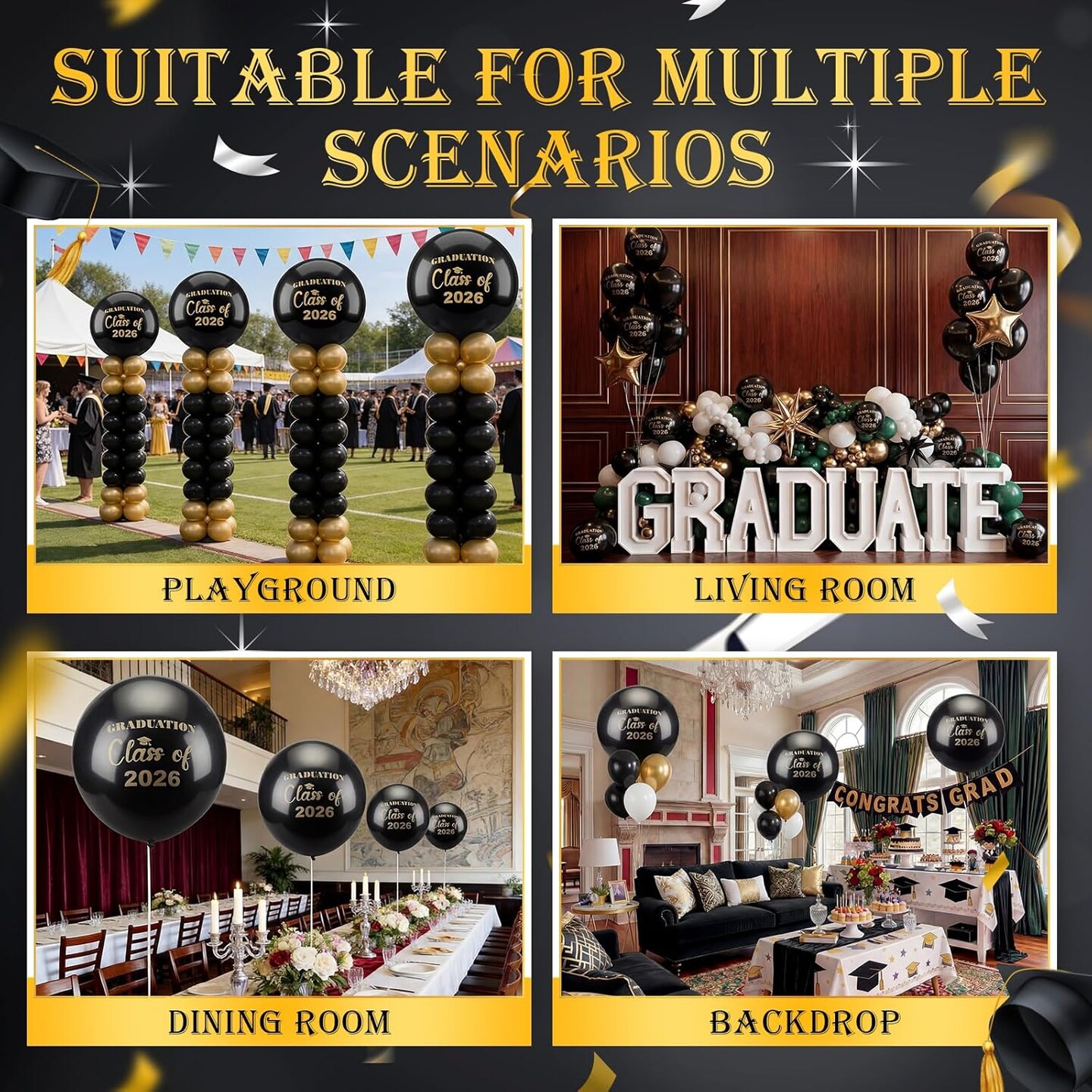 4-Pack 36-Inch Extra Large Graduation Balloons – Class of 2026 Jumbo Latex Congrats Grad Balloons for High School, College, and University Graduation Party Decorations