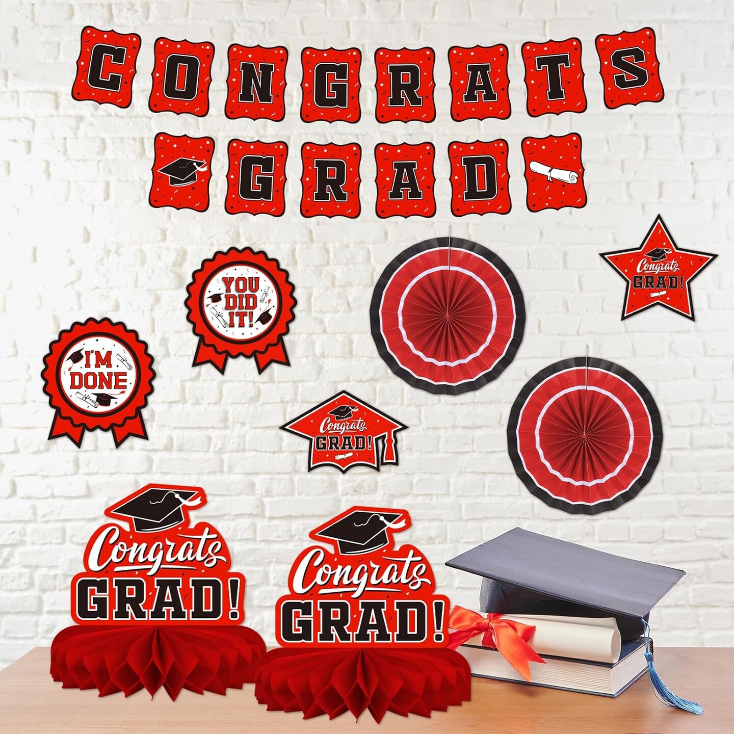 Red Themed 2026 Graduation Decorations Set - Congrats Grad Banner, Class of 2026Backdrop, Balloons & Streamers Kit - Complete Party Supplies for High School & College Celebrations