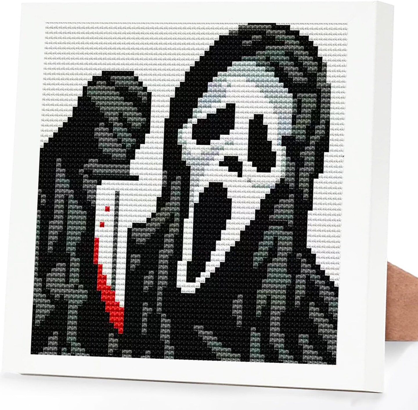 Horror Ghost Cross Stitch Kit for Adults – Beginner-Friendly Stamped 11CT Halloween Embroidery Kit with Frame, Partial Stitch DIY Arts & Crafts, 7"x7"