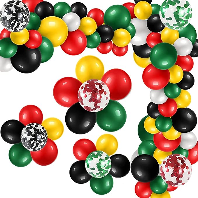 111 PCS Black Red Green and Yellow Balloon Garland Arch Kit for BHM Decorations Juneteenth Decorations African American Holiday Celebration Graduation Mexican Party Supplies