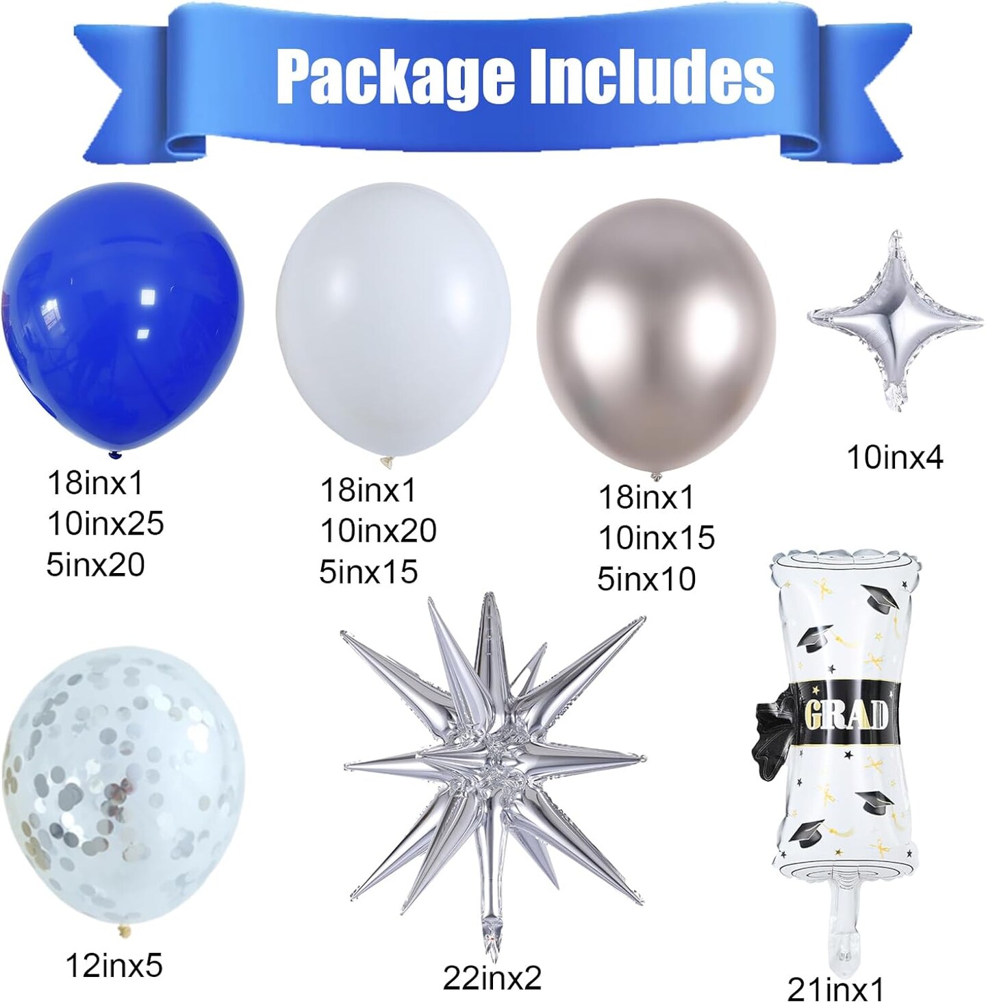 Blue White Silver Graduation Balloon Arch Kit, 2026 Graduation Decorations with Grad Balloons and Exploding Star, Class of 2026 Graduation Party Decor, Photo Booth Backdrop Supplies