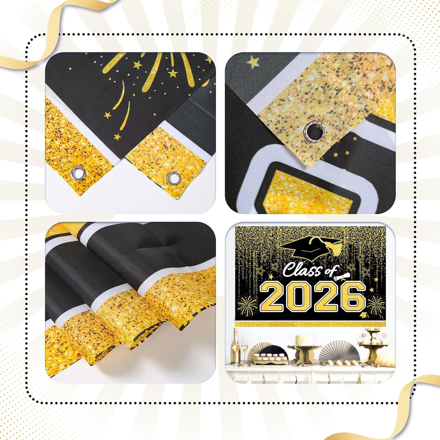 Graduation Decorations 2026, Black and Gold Balloon Garland Arch, Black and Gold Graduation Decorations with Congrats Grad Tablecloth and Class of 2026 Backdrop for High School College Grad Party