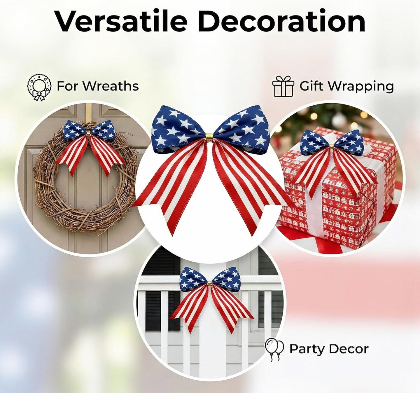 America 250th Anniversary Patriotic Bow Set – 12 Pack 6" Red White & Blue Ribbon Bows for 4th of July, Independence Day, Memorial Day Wreaths, Door & Party Decorations