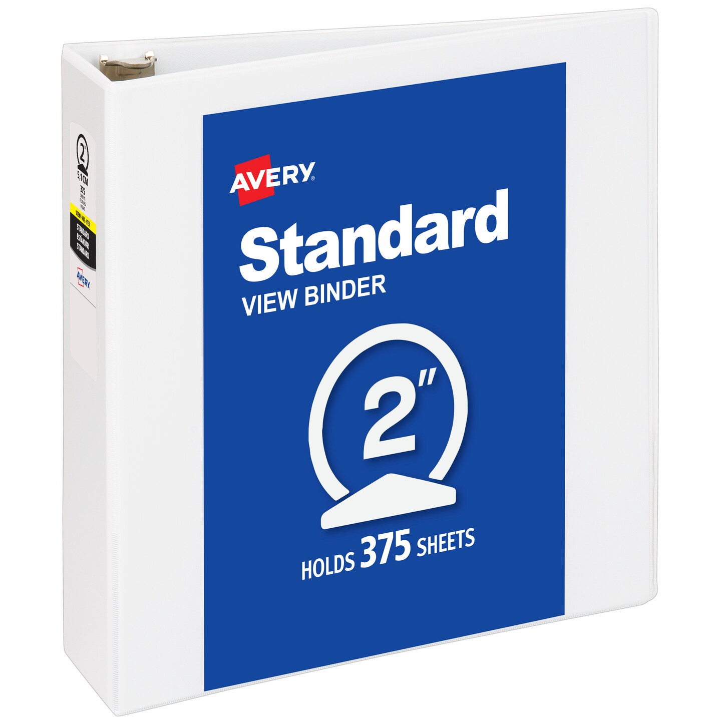 Avery® Standard View 3 Ring Binder, 2" Round Rings, 375-Sheet Capacity, 2.8 Inch Wide Spine, 1 White Binder, Ideal for Lightweight Organization and Occasional Referencing (05780)