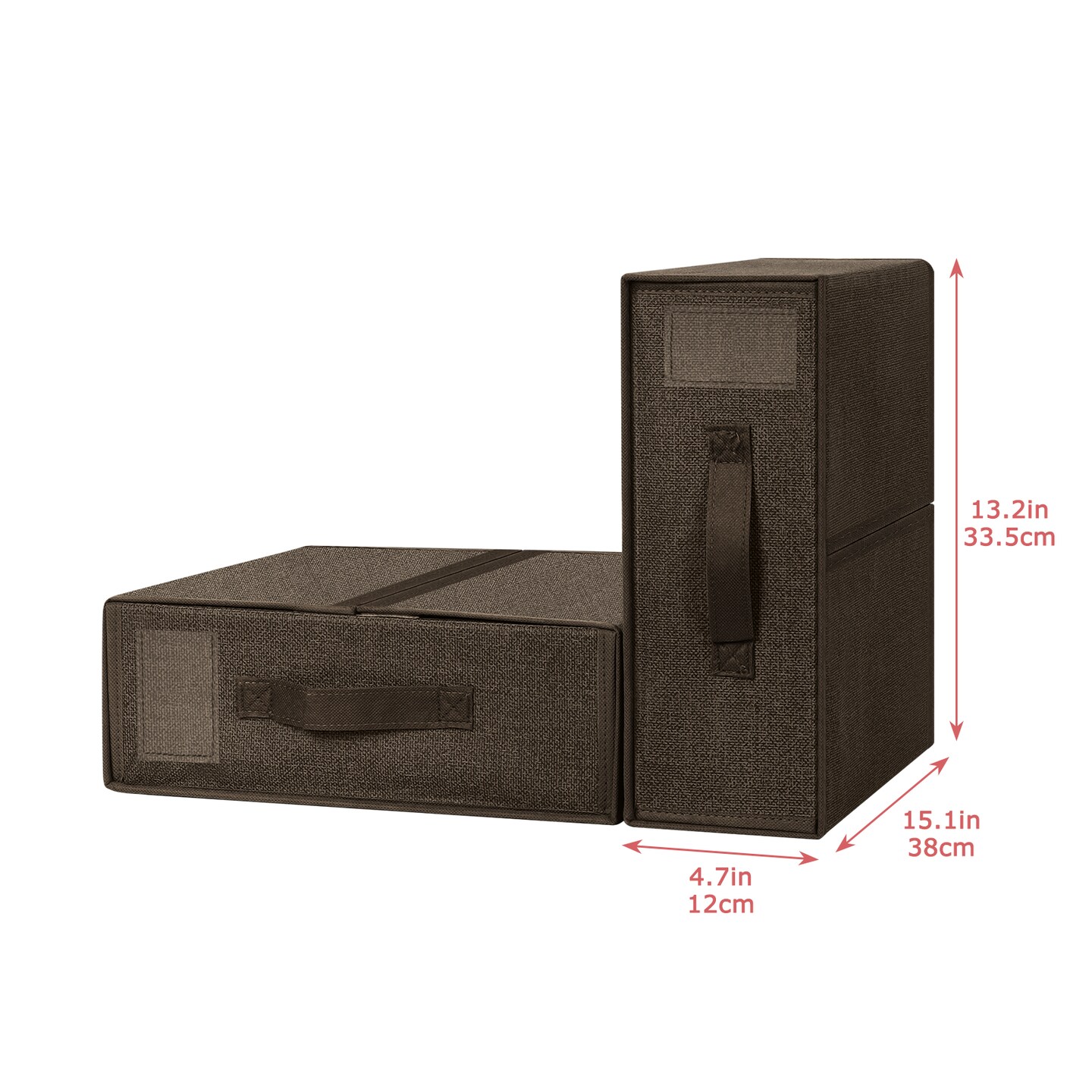Brown Fabric Foldable Closet Organizer Boxes, 2-Size Set with Handles