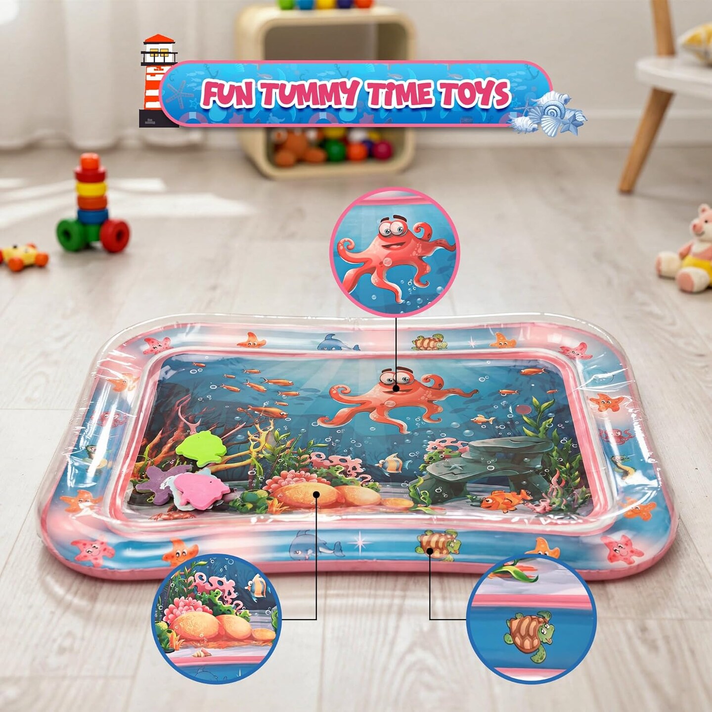 4E's Novelty Water Mat for Babies - Inflatable Tummy Time Water Mat for Sensory Development, Baby Play Mat