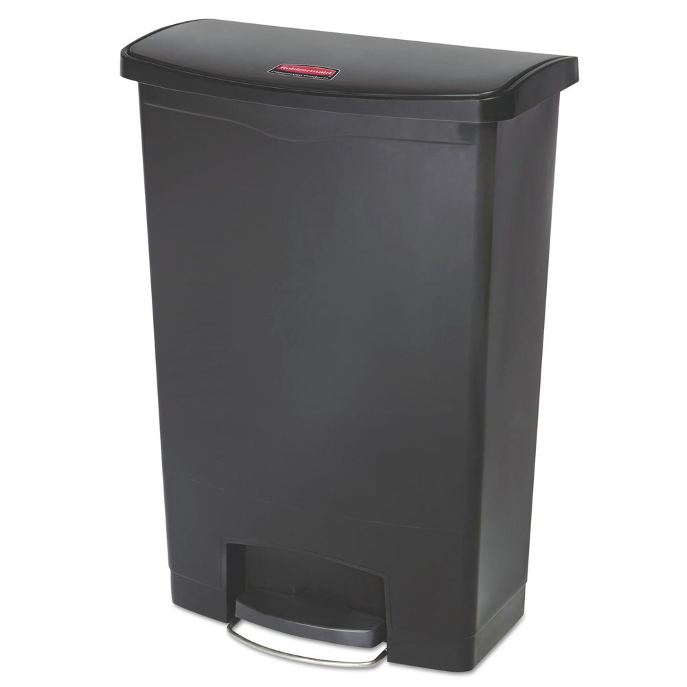 Rubbermaid Commercial Streamline 24-Gallon Front Step Style Resin Step-On Container- Black