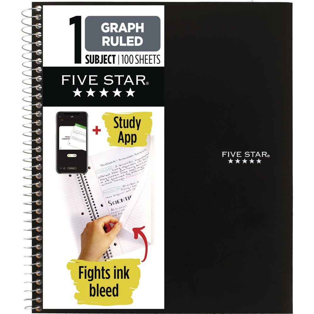 Five Star 11 in. x 8.5 in. 1-Subject Quadrille Rule Wirebound Notebook with 2 Pockets - Assorted Cover (100 Sheets)