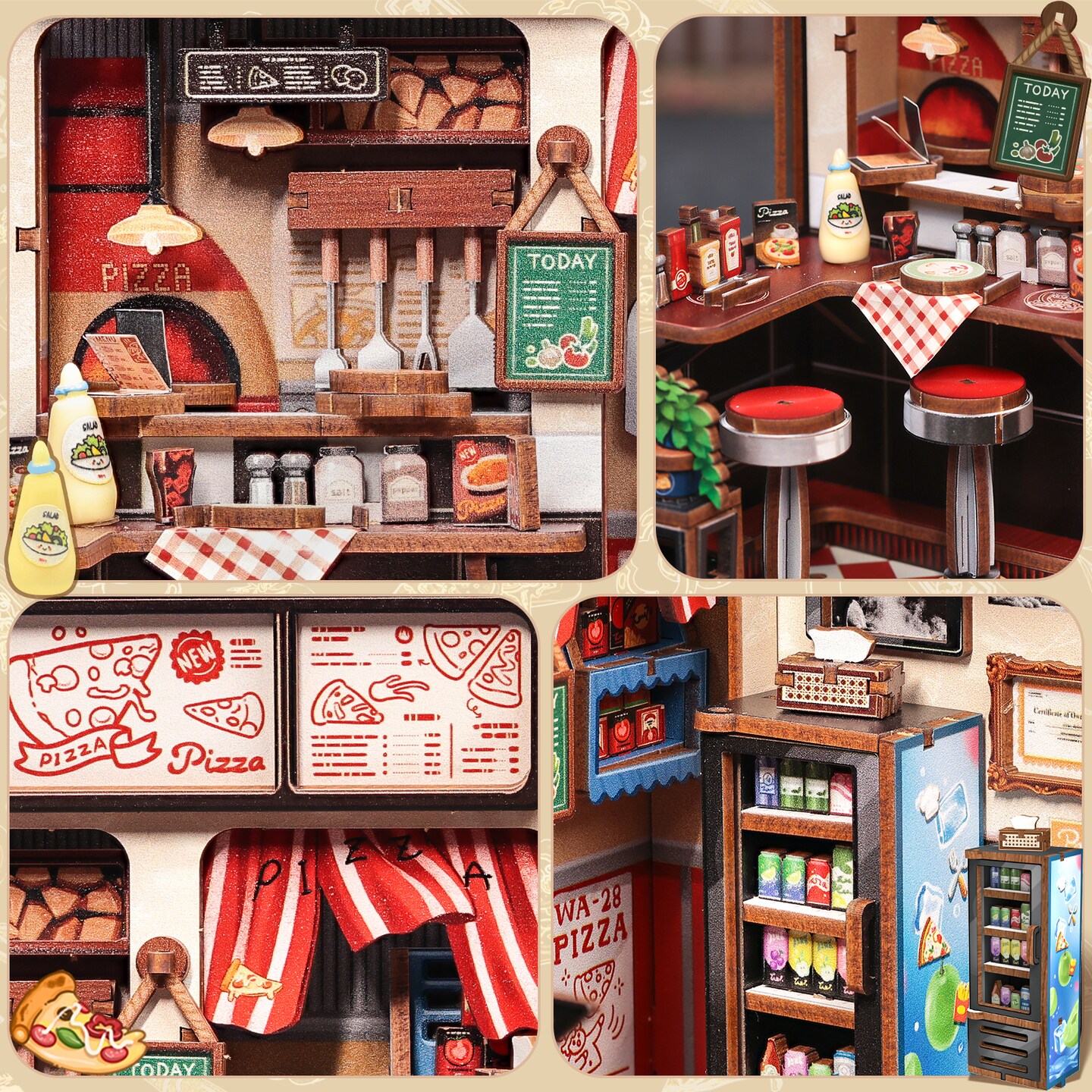 CUTEBEE Book Nook Kit Uncle Joe's Pizzeria DIY Miniature House Shelf Insert Diorama