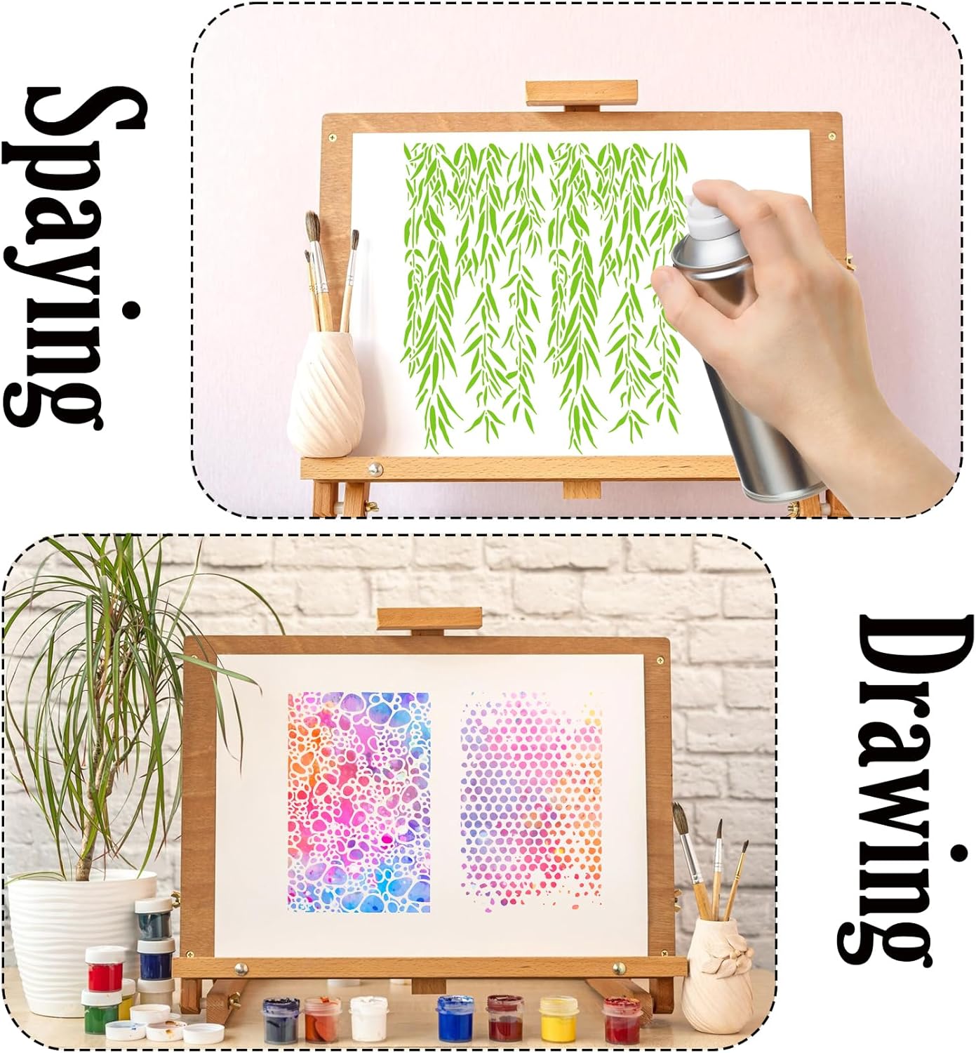 19pcs Stencils for Crafts Reusable Musical Notes Brick Branches Floral Texture Dot Background Template Drawing Layering Stencils for Painting on Wood Scrapbook Furniture Paper Card Decor(crafts19)