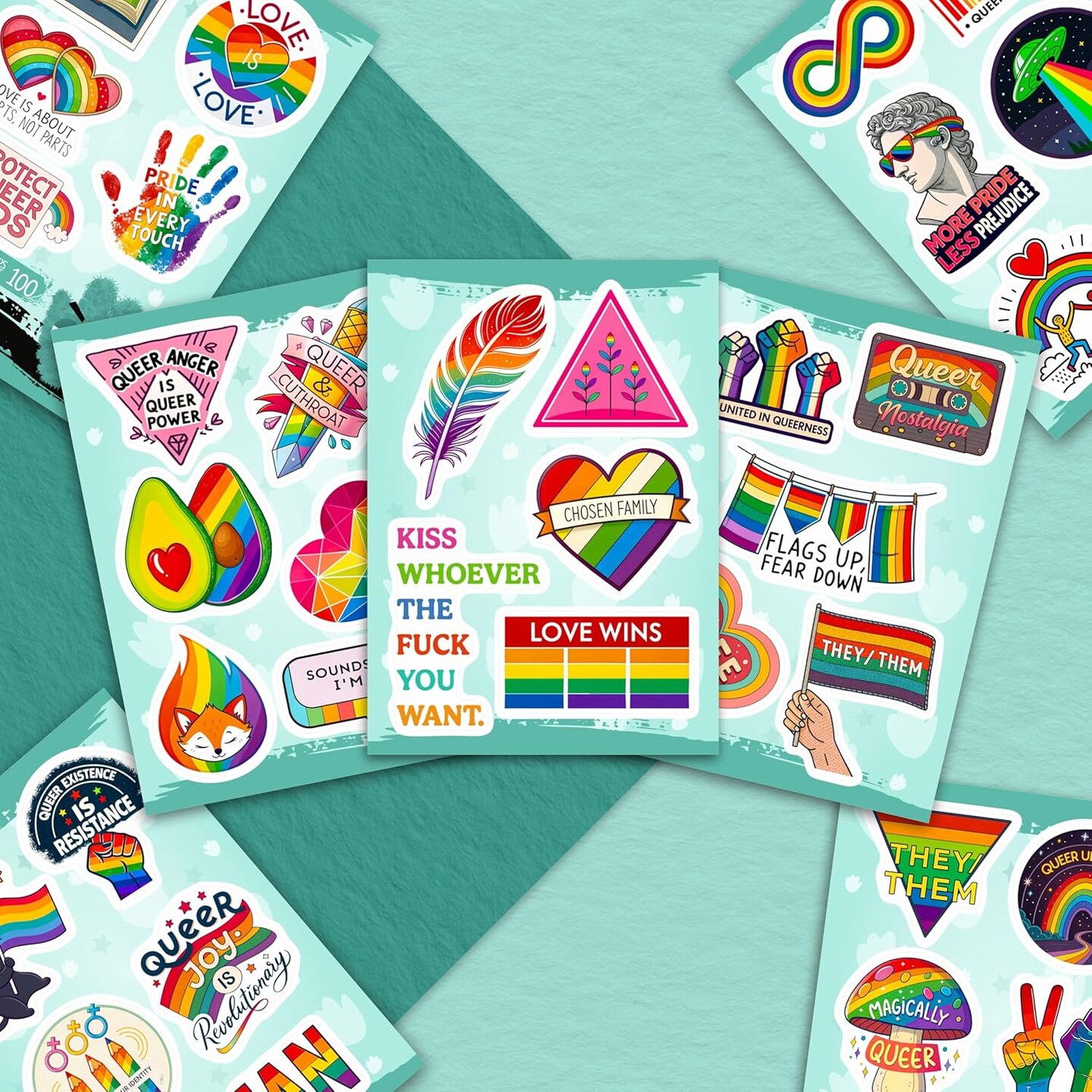 100PCS Queer LGBTQ+ Pride Stickers Pack – Waterproof Vinyl Decals for Water Bottles, Laptops, Skateboards & Phones | Gay Trans Queer Pride Party & Gift Accessories