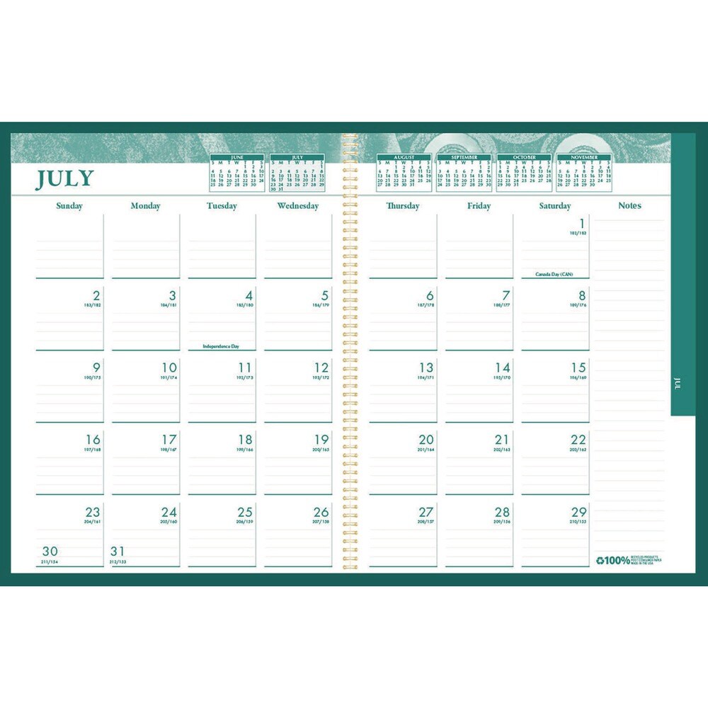 House of Doolittle 11 in. x 8.5 in. 12-Month (Jul 2025-Jun 2026) MonoBright Monthly/Weekly Planner - Green/Gold Cover