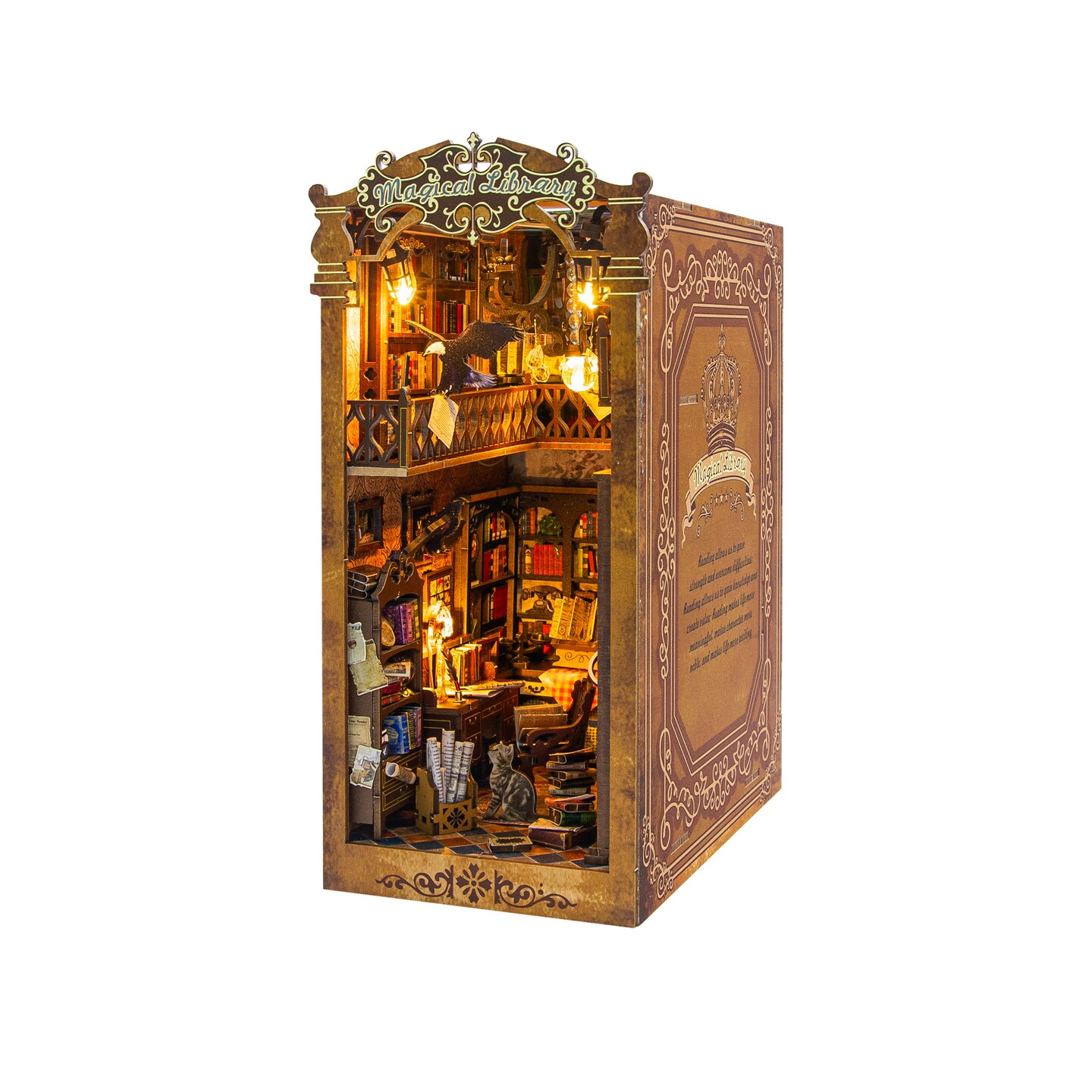 DIY Magical Library Book Nook Kit with LED Light, Miniature 3D