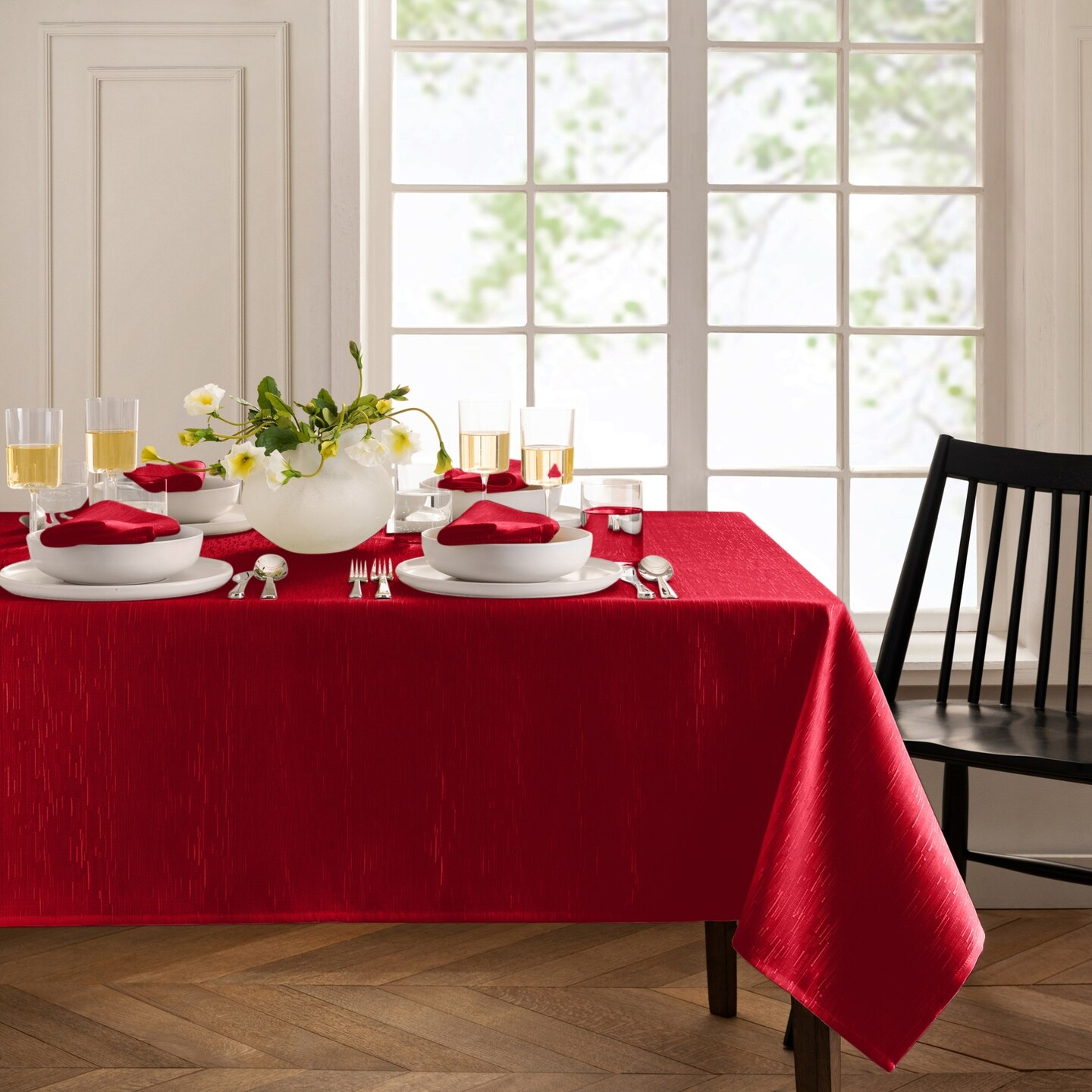 Threadmade Home Continental Solid Texture Water Resistant Tablecloth, Red - 52"W x 70"L