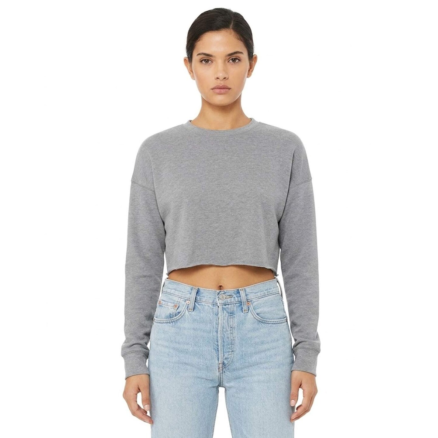 BELLA CANVAS Cropped Crew Fleece Sweatshirt Soft Pullover Drop Shoulder Casual Top