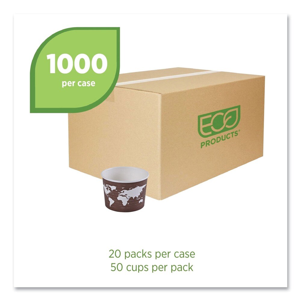 Eco-Products 8 oz. 3.04 in. Diameter x 2.3 in. h World Art Renewable and Compostable Paper Food Container - Brown (1000/Carton)
