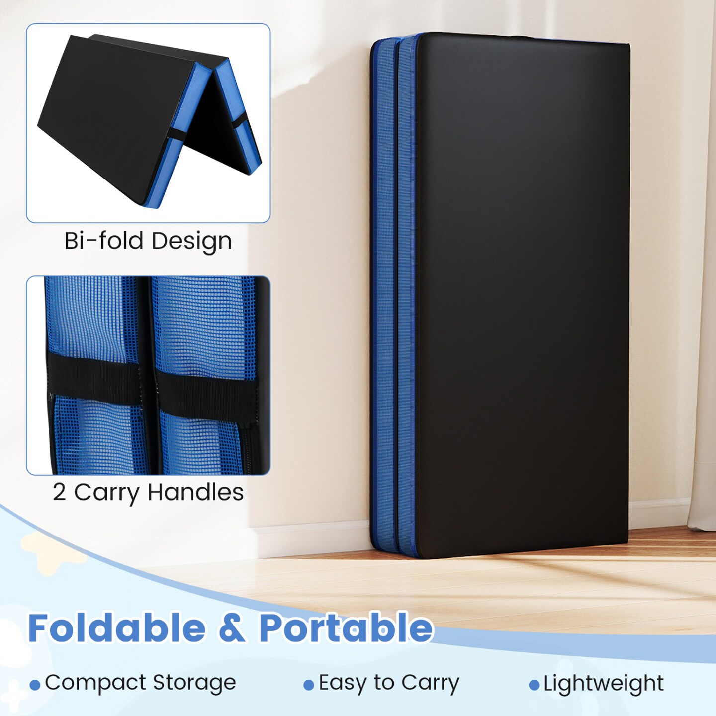 Portable Foldable Fitness Mat 48 x 48 x 4 Inch Thick EPE Foam