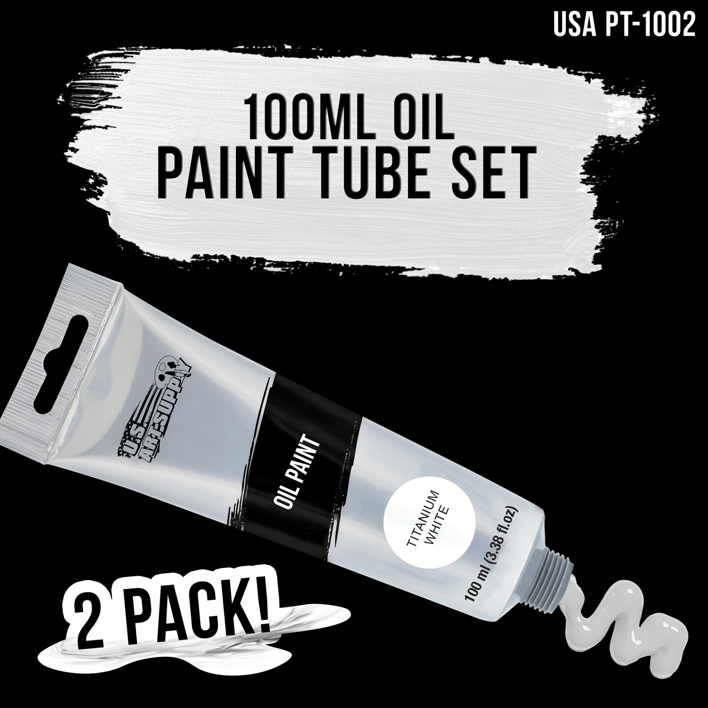 Titanium White Oil Paint - 2 Extra-Large 100ml Tubes - High Opacity, Strong Tinting Strength, Oil Paints for Canvas Painting, Wood & Media