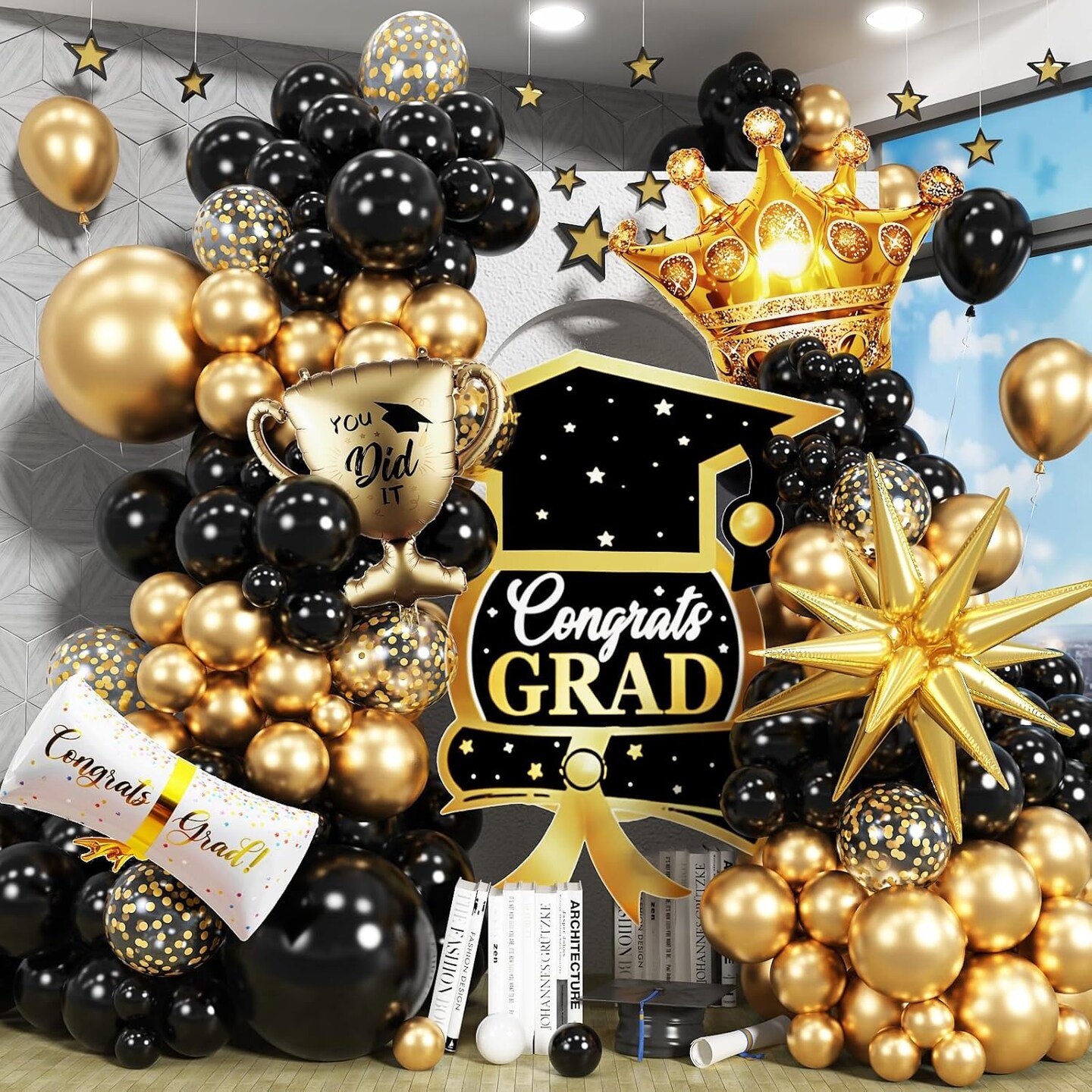 Graduation Decorations Class of 2025 Black and Gold Balloons Arch kit ...