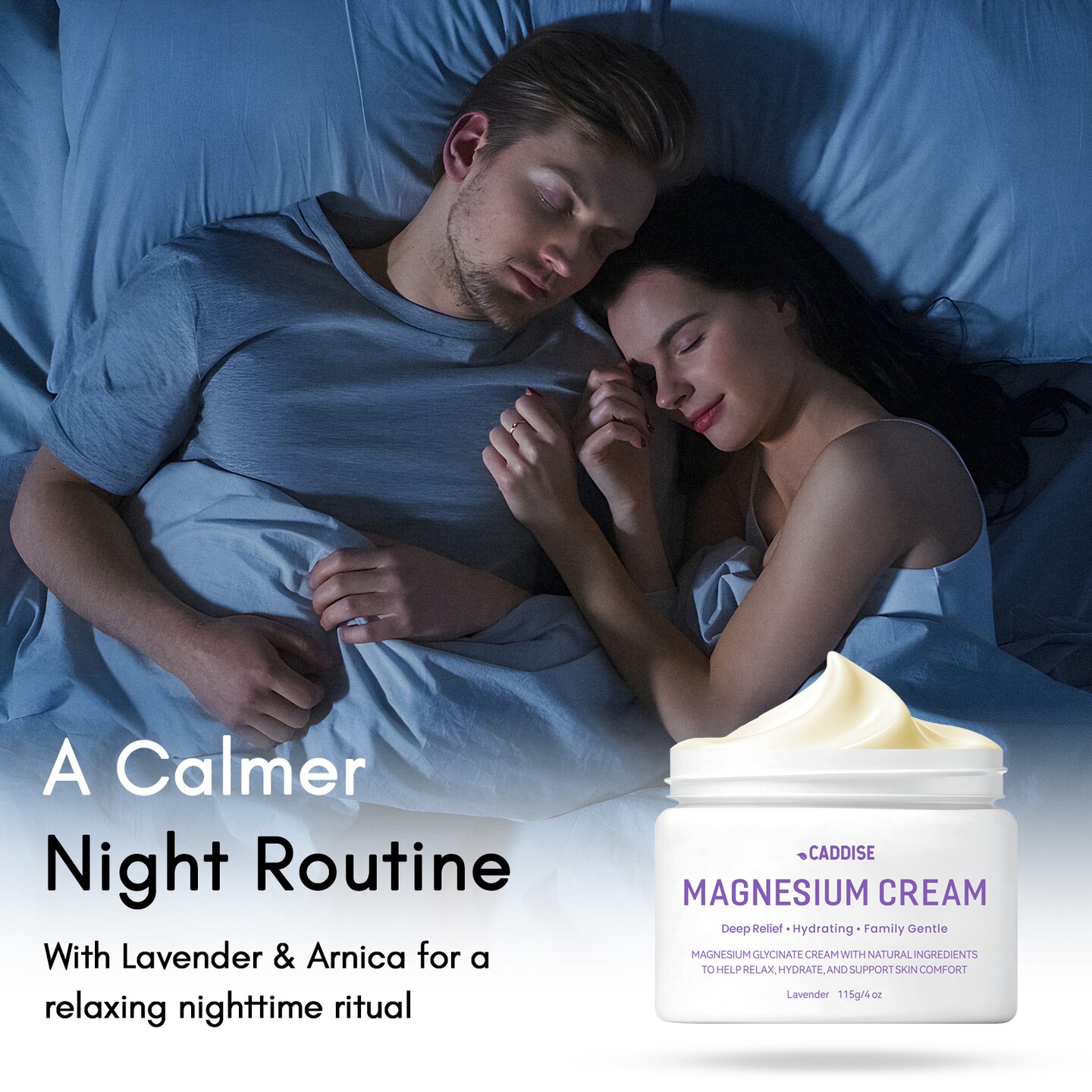 CADDISE Magnesium Lotion with Magnesium Glycinate, Fast-Absorbing Moisturizing Cream for Legs, Feet & Body, Non-Greasy, for Daily Comfort & Nighttime Routine, Gentle for Kids, Lavender, 4 fl oz