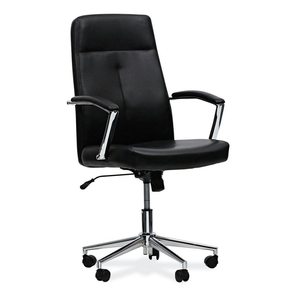 Alera 18.19 in. to 21.93 in. Seat Height Leather Task Chair Supports Up to 275 lb - Black Seat/Black Back