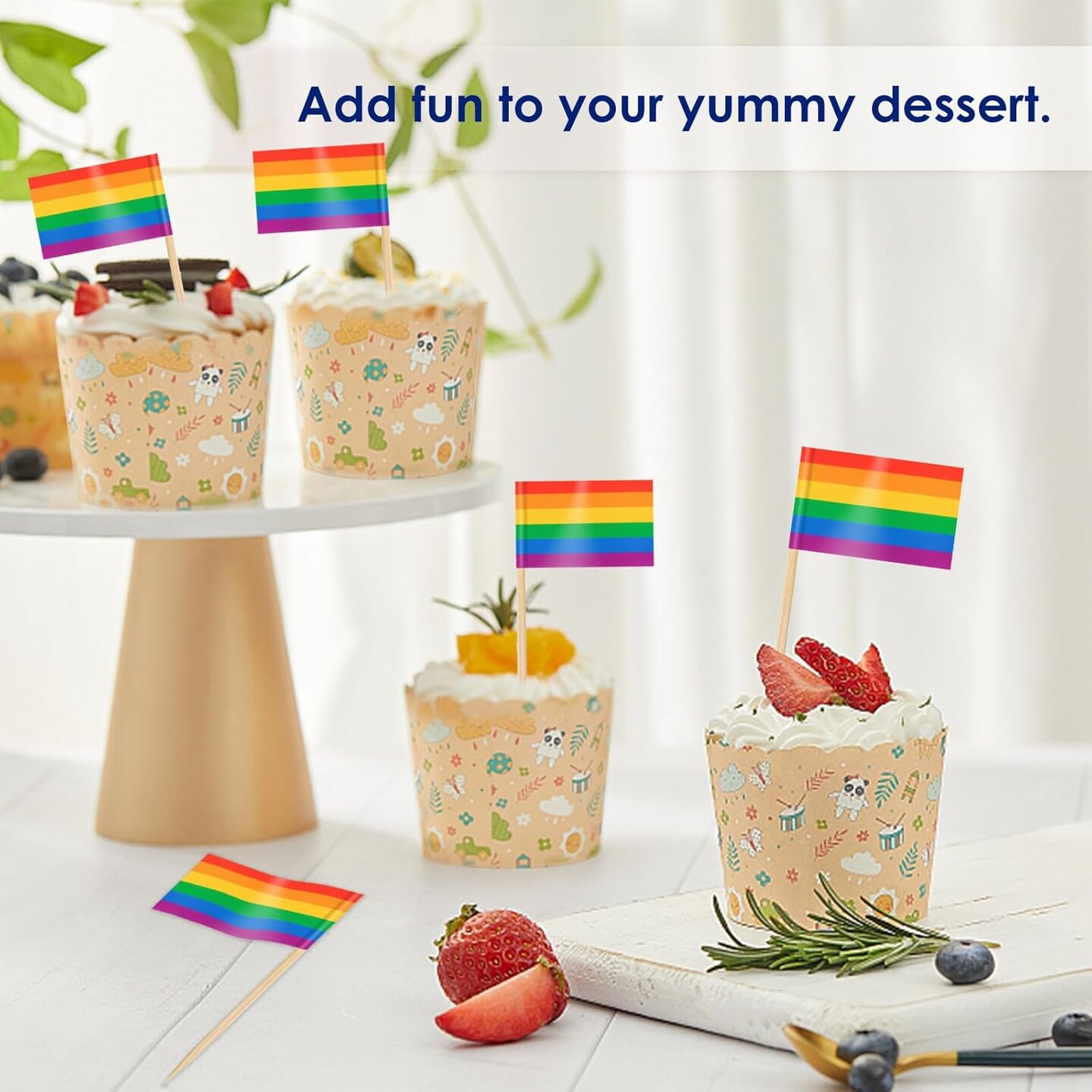 100 Pcs Rainbow Toothpick Flags for Pride Month – Mini LGBTQ Cupcake Toppers & Cocktail Picks, Colorful Pride Party Decorations