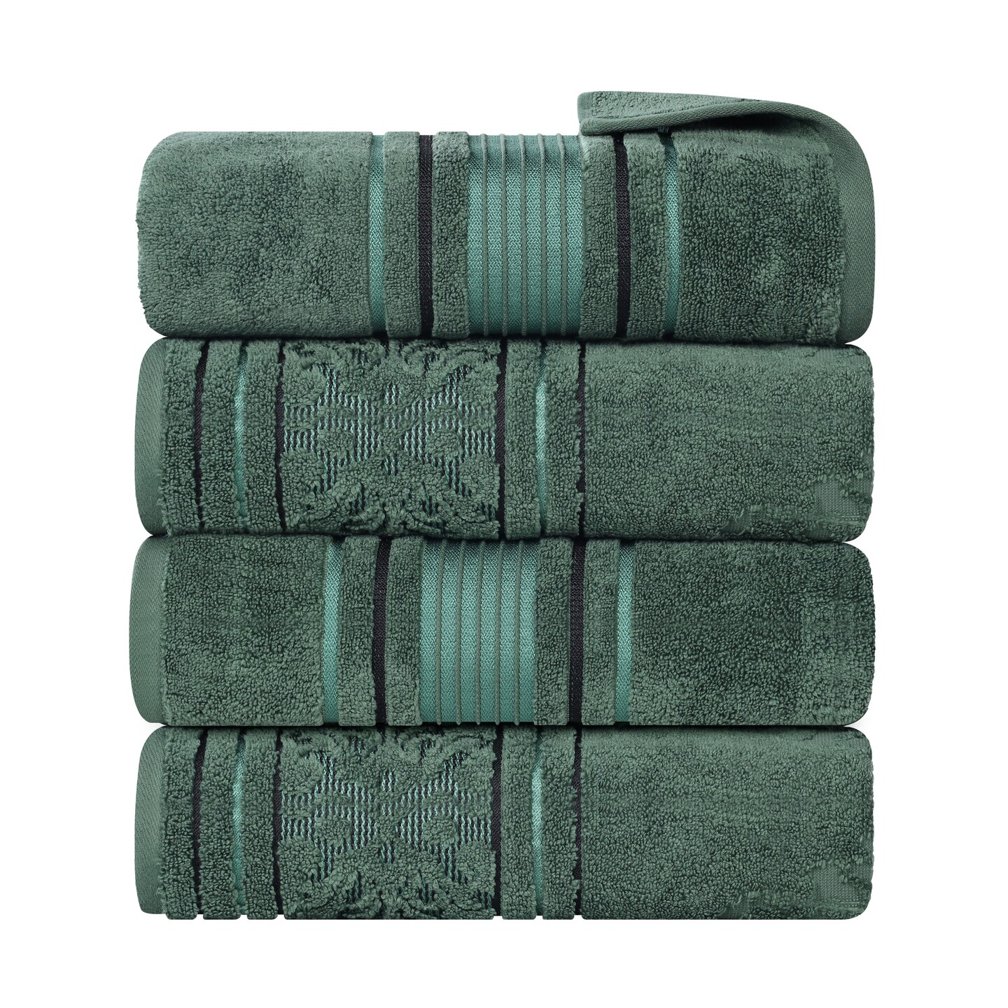 Set of 4 Zero Twist Cotton Floral Jacquard Bath Towel Set Ultra