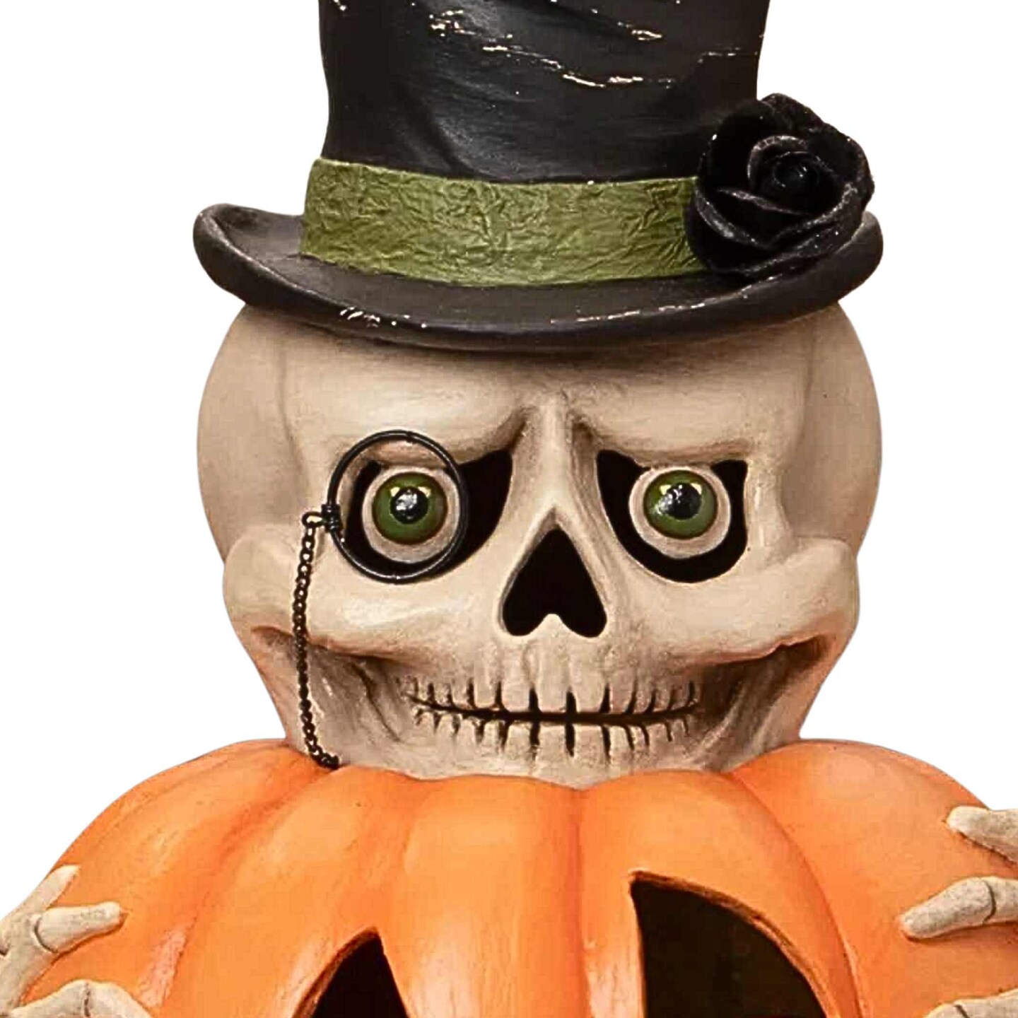 Bethany Lowe 14.0 Inch Mr. Skully With Pumpkin Halloween Figurine , Lightweight Halloween Decor Halloween Object