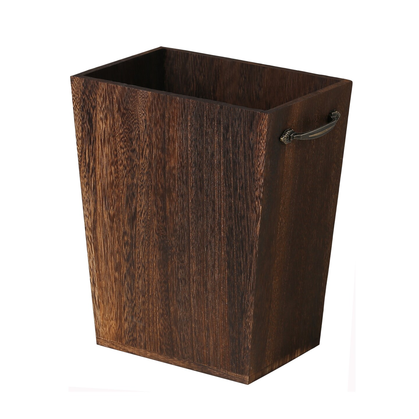 Rustic Dark Wood Waste Basket, Farmhouse Style Trash Can with