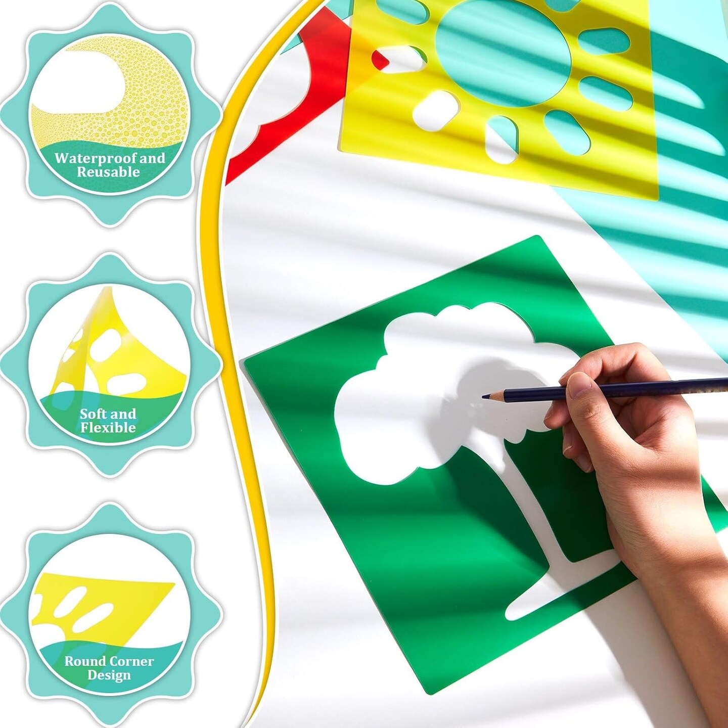 24 PCS Large Kids Drawing Stencils Set – 8 Inch Washable Geometric & Garden Shape Templates for Toddlers, Preschool Learning, Chalk Art, Painting & Creative Educational Activities