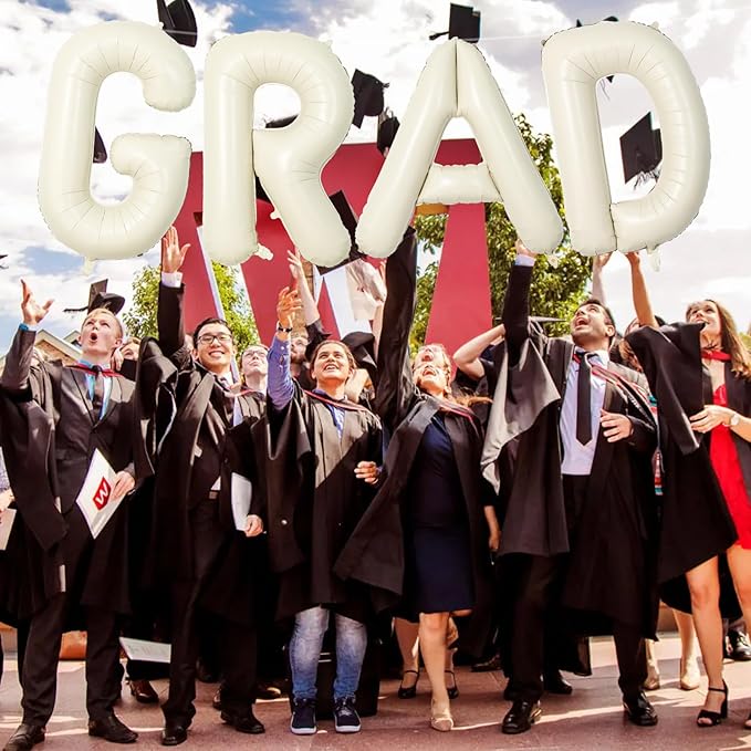 40 Inch Beige GRAD Balloons for Graduation Party Decorations, Large Cream White Sand Grad Balloons Letter, Ivory Alphabet Grad Banner Sign for Class of 2026 Congrats Grad Party Decor Supplies