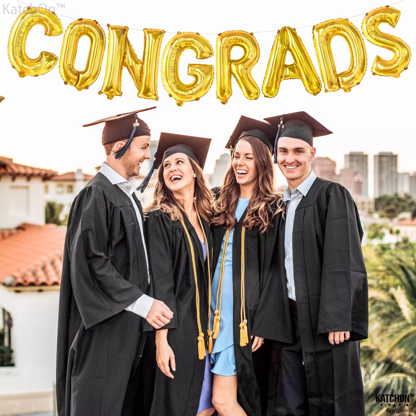 Graduation Decorations 2026 | Gold Congrats Balloons - 16 Inch | Foil Gold Congrats Balloons for 2026 Graduation Decorations | Graduation Balloons Banner | Congratulations Banner - KatchOn
