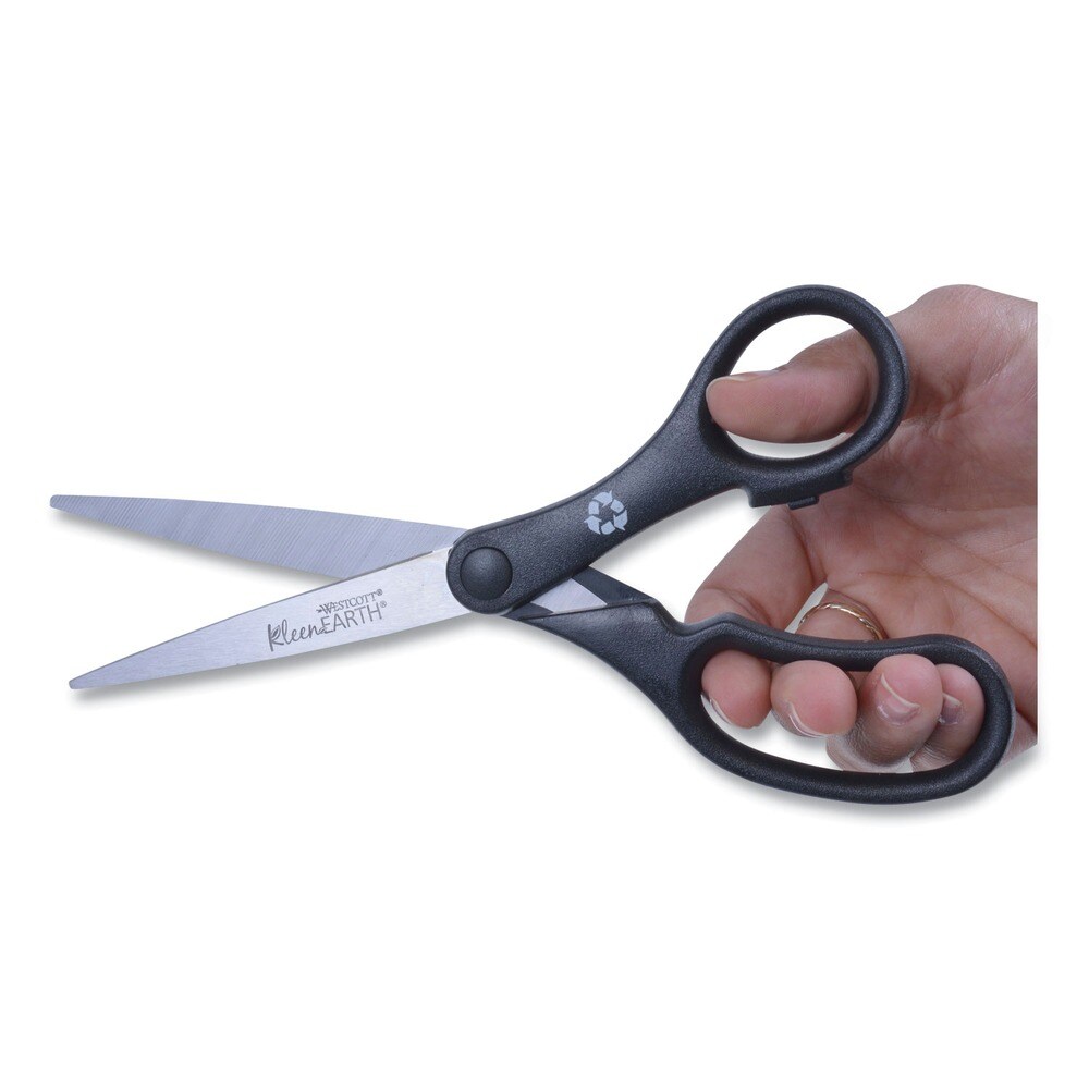 Westcott 8 in. Long 3.25 in. Cut Length KleenEarth Basic Plastic Handle Scissors - Straight Black Handle