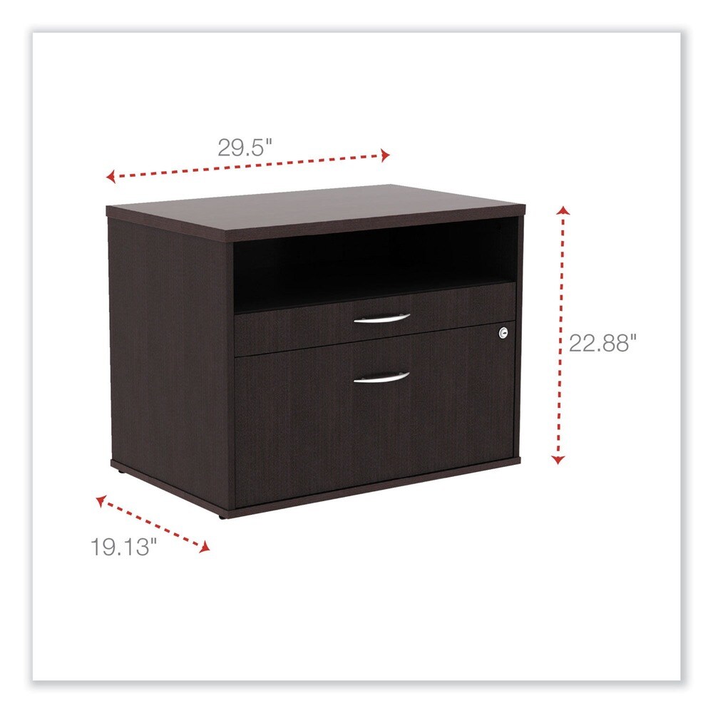 Alera Open Office Desk Series 29.5 x 19.13 x 22.88 Legal/Letter Low File 2-Drawer Cabinet Credenza - Espresso
