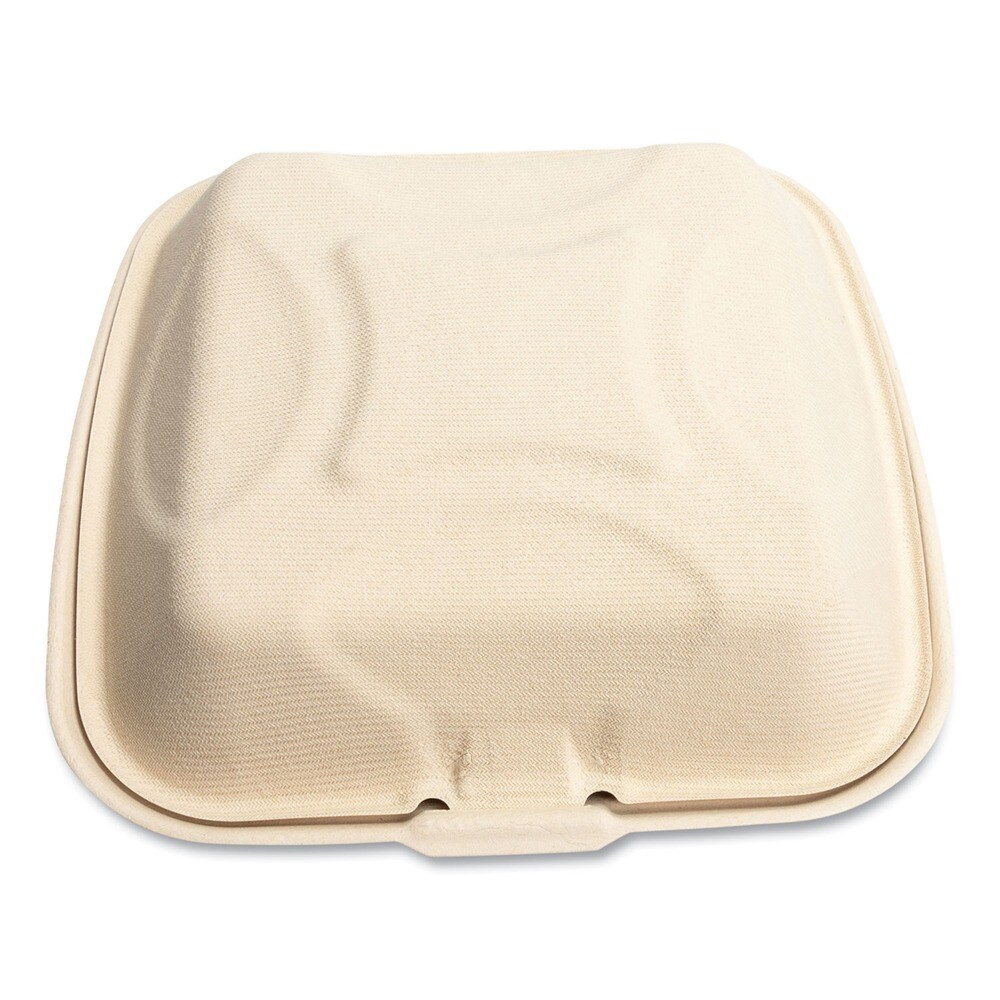 Boardwalk 9 in. x 9 in. x 3.19 in. Bagasse PFAS-Free Sugarcane Food Containers - Tan (100/Sleeve, 2 Sleeves/Carton)