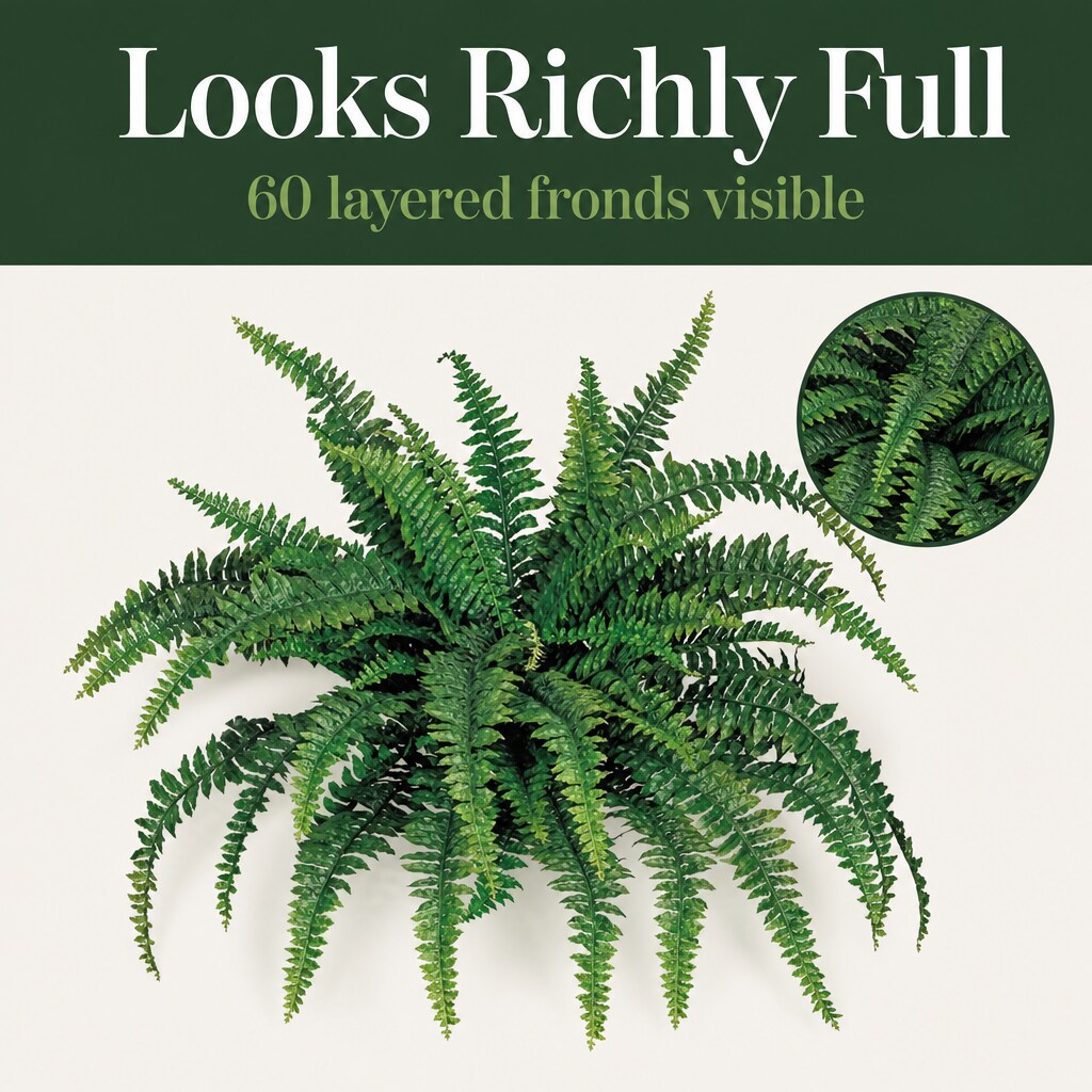 48" Artificial Boston Fern — 60 Ultra-Full Silk Fronds, Statement Faux Greenery for Large Planters, Covered Porches & Living Rooms | Floral Home