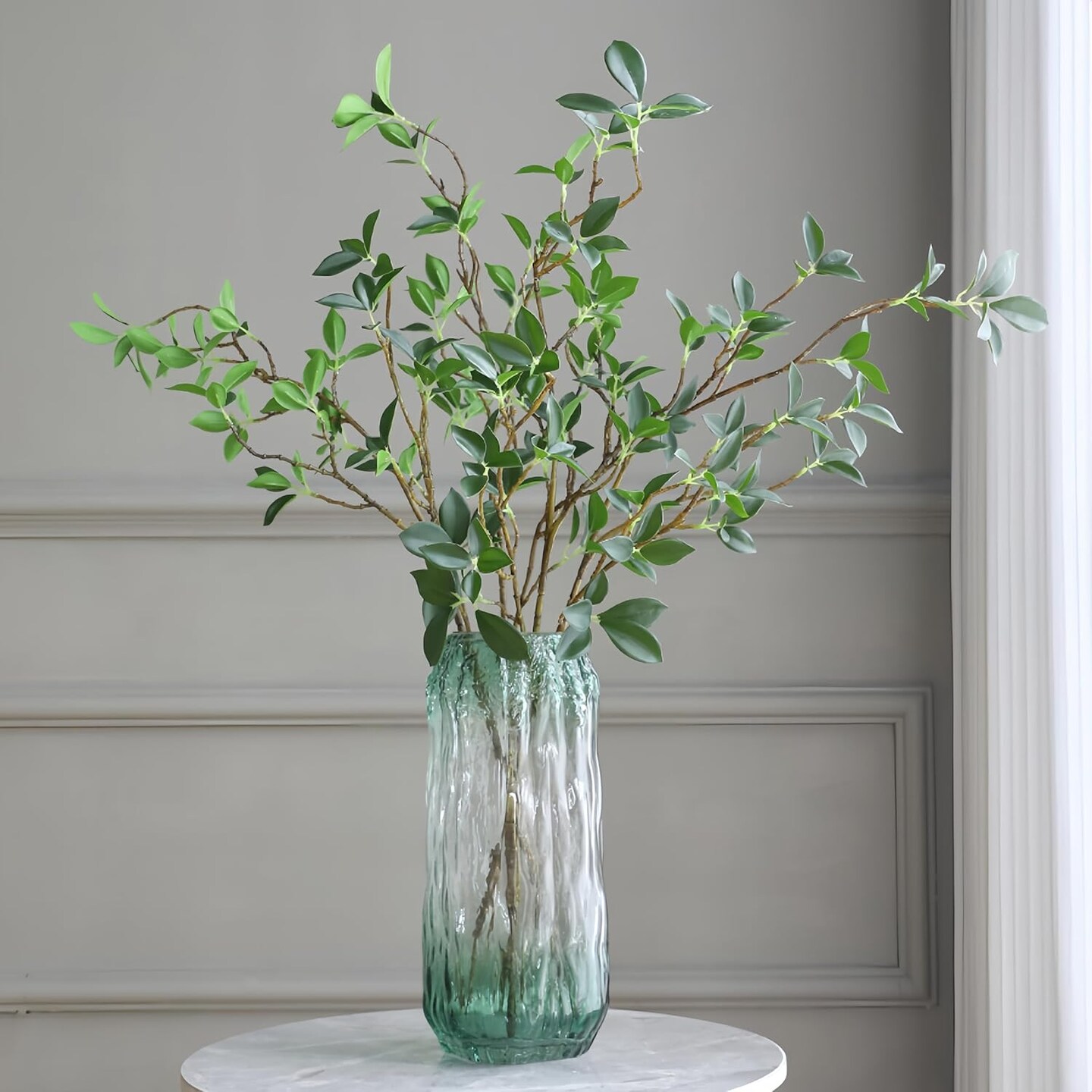 4PCS Artificial Green Branch Stems for Vase – 27" Faux Ficus Twig Branches, Realistic Fake Plant Sprays for Home Office Wedding Table Centerpieces, Indoor Outdoor Vase Fillers Decoration