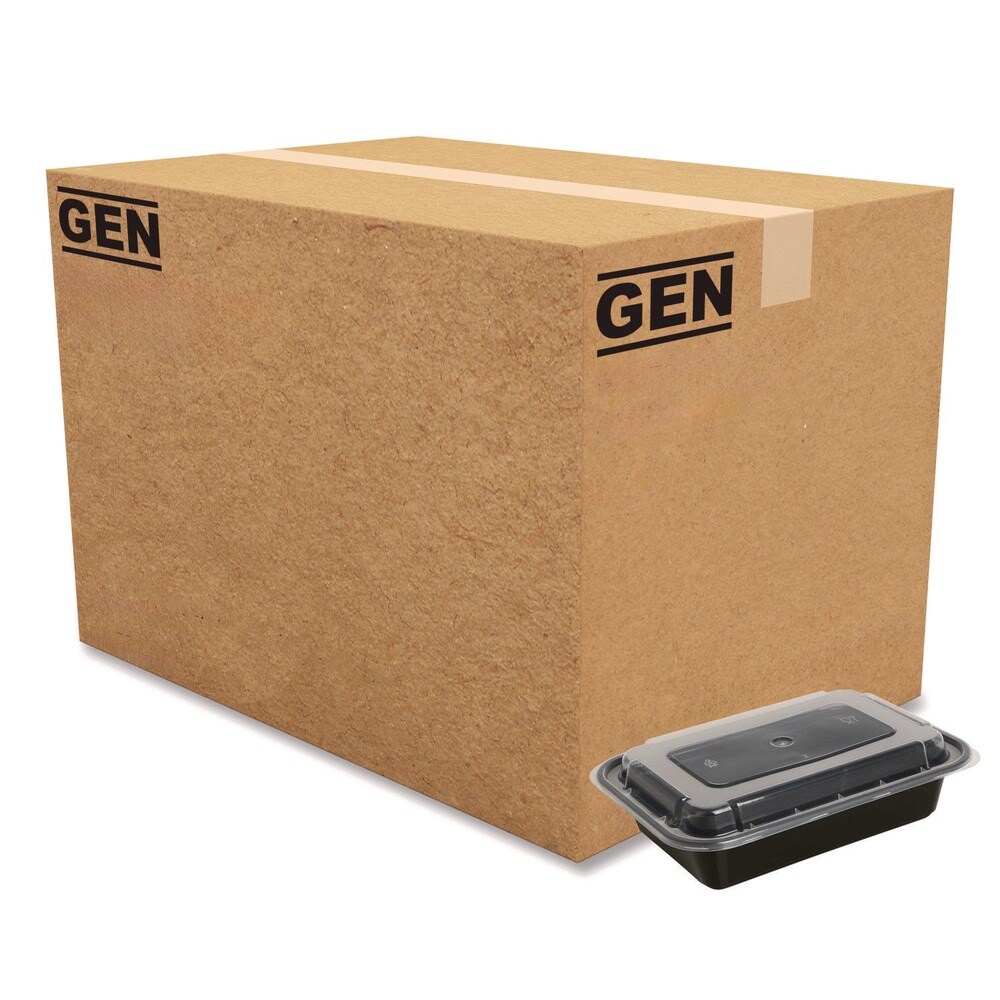 GEN 7.48 in. x 5.03 in. x 2.04 in. 16 oz. Plastic Microwavable Food Container with Lid - Rectangular Black/Clear (150/Carton)