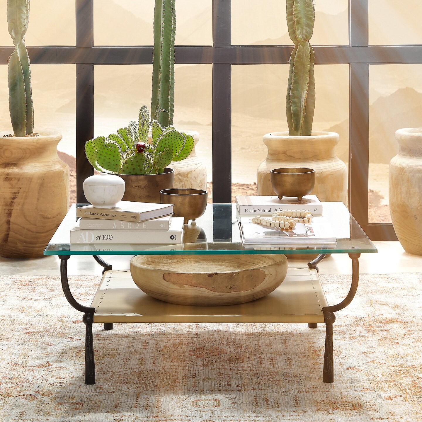 Jamie Young Company Wrought Iron Coffee Table with Glass Top - 39&#x22;