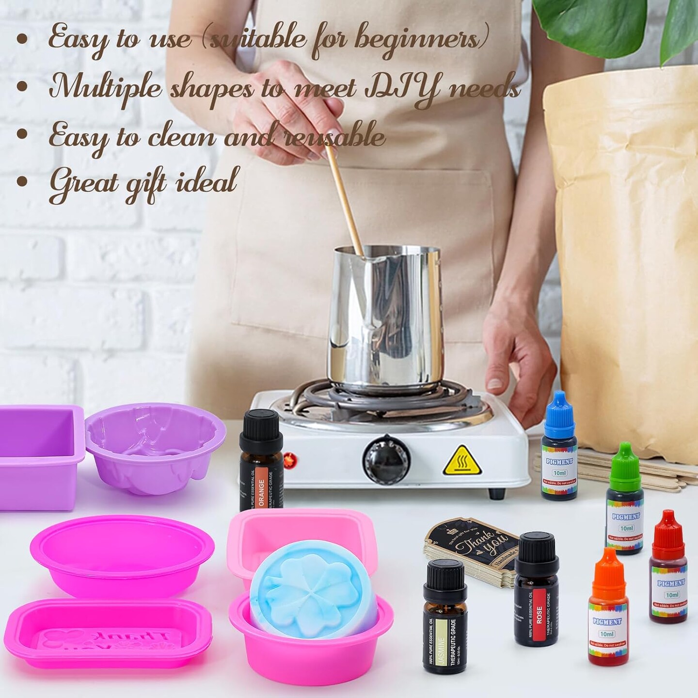 Soap Making Kit for Adults &#x26; Kids - Soap Making Supplies with Melt and Pour - Base,6 Silicone Molds, Colorant,Fragrances,Dried Flowers,Gift Card,DIY Craft Kit for Beginners