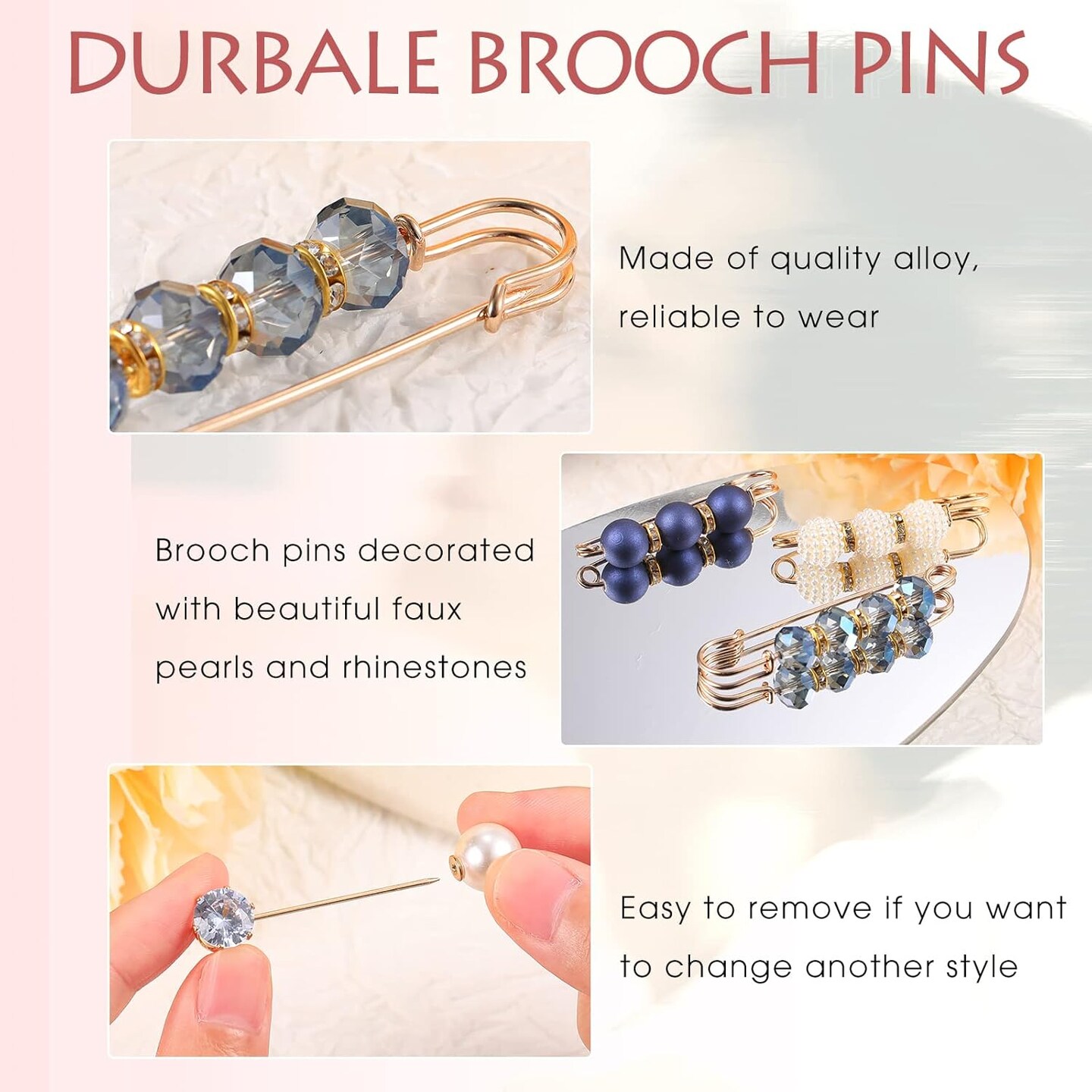 50 Pcs Charms for Socks with Storage Box Brooches and Pins for Women Pearl Brooches Decorative Safety Pin Jewelry Safety Pin for Clothing Dresses Decoration Accessories