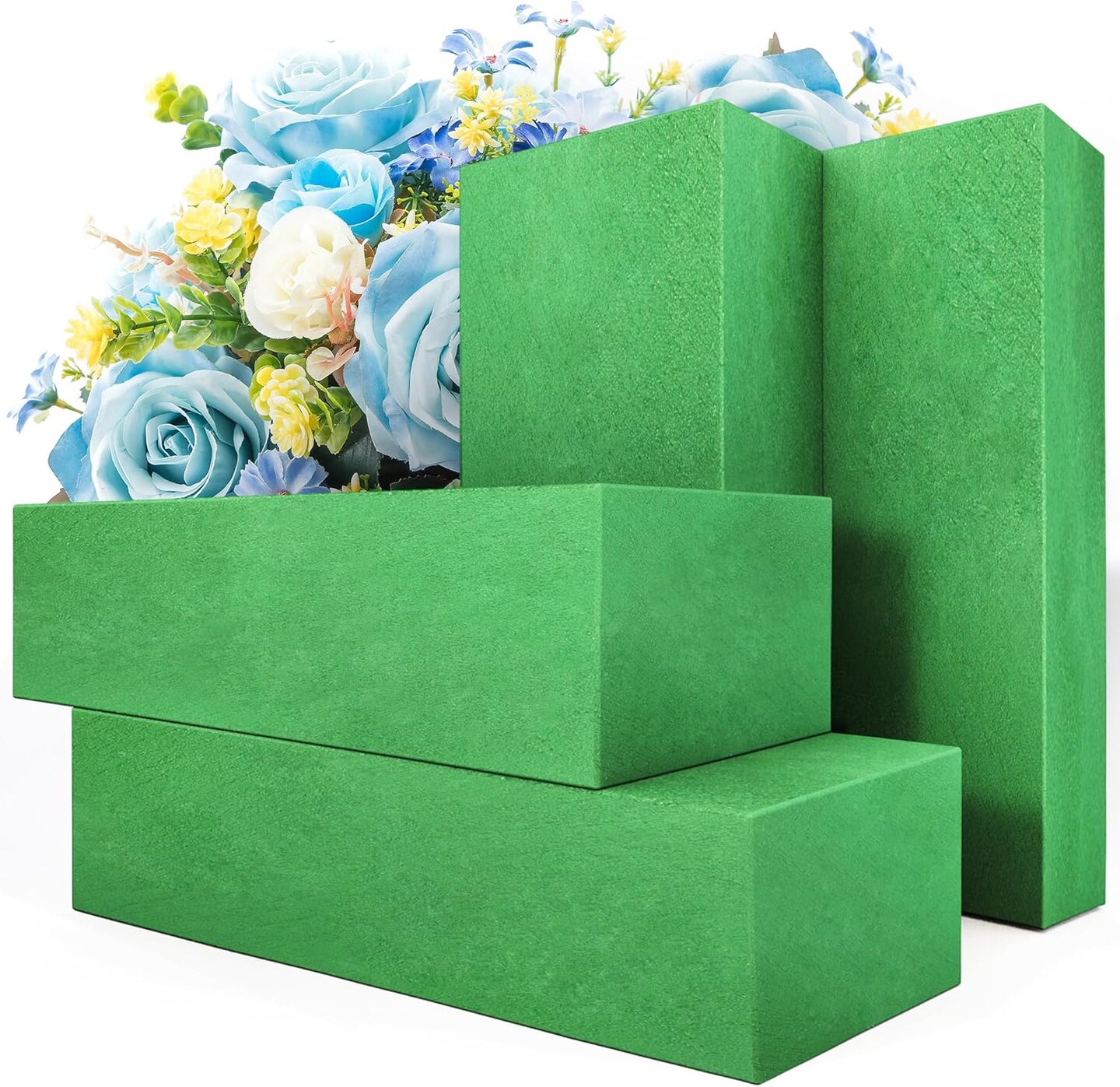Pack of 4 Large Size Floral Foam Blocks for Fresh and Artificial Flowers (9” L x 4” W), Wet Florist Foam Blocks for Wedding Holiday Decorations (4 Pack)