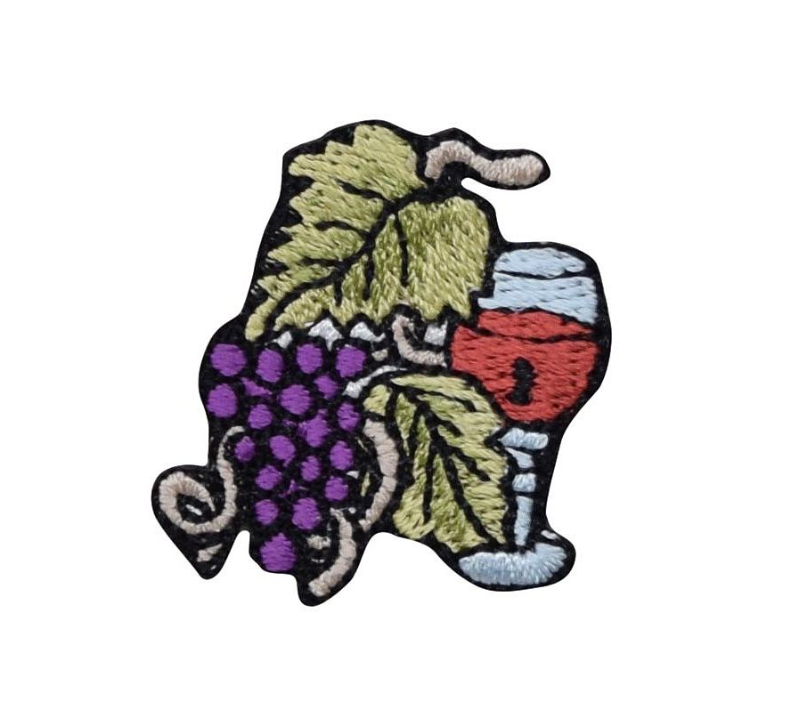 Set of 3, Wine Glass with Grapes, Vineyard, Embroidered, Iron on Patch