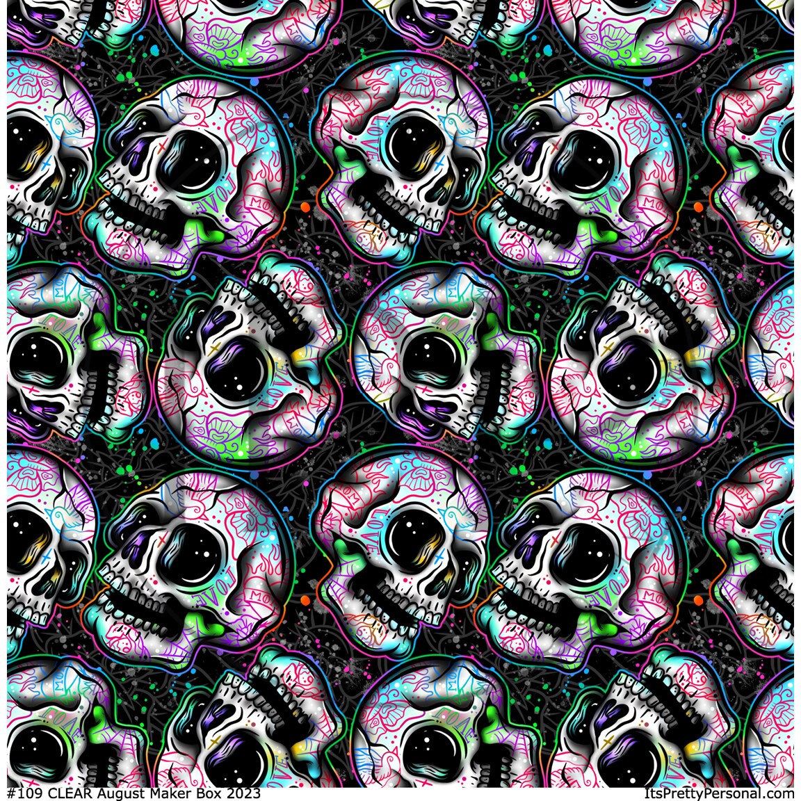 #109 CLEAR Neon Skull- August Maker 2023  12x12 Pattern Vinyl