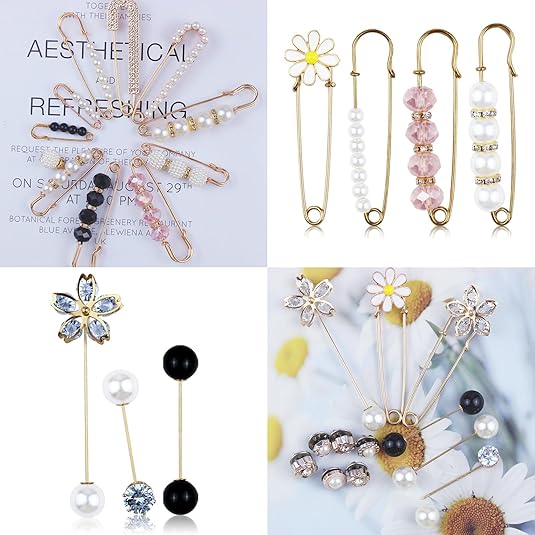 22 Pieces Retro Pearl Brooch Pins, Pant Waist Tightener Safety Pins for Sweater Shawl Cardigan Collar Dress Shirt Jeans, Fashion Decoration Accessories for Women Girls