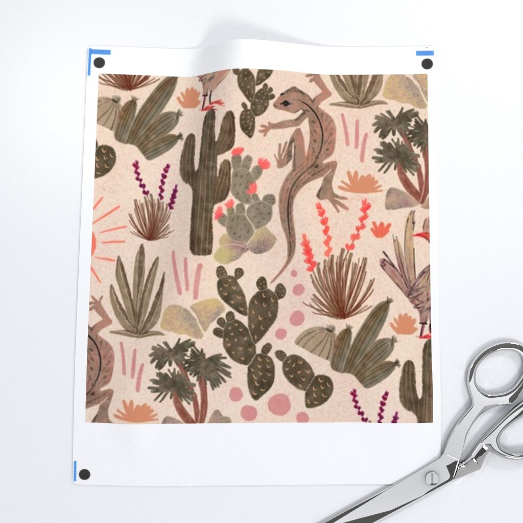 Desert Earth Tones Sun Lizards Cactus Garden Southwestern Custom Pre-pasted Wallpaper by Spoonflower Pre-Pasted Wallpaper 2FT Wide