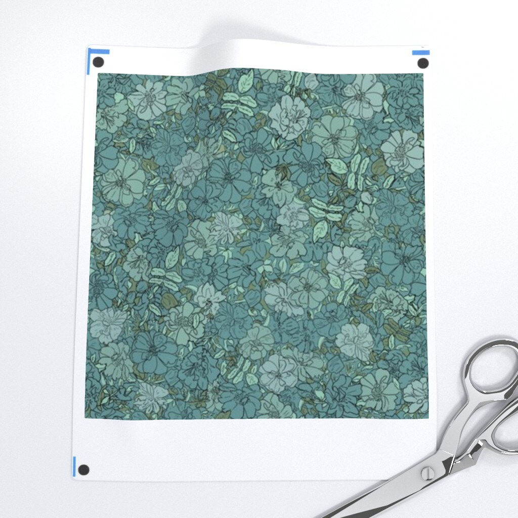 Blue Floral Retro Flowers Hand Drawn Small Scale Monochromatic Custom Removable Wallpaper by Spoonflower Peel & Stick Wallpaper 2FT Wide